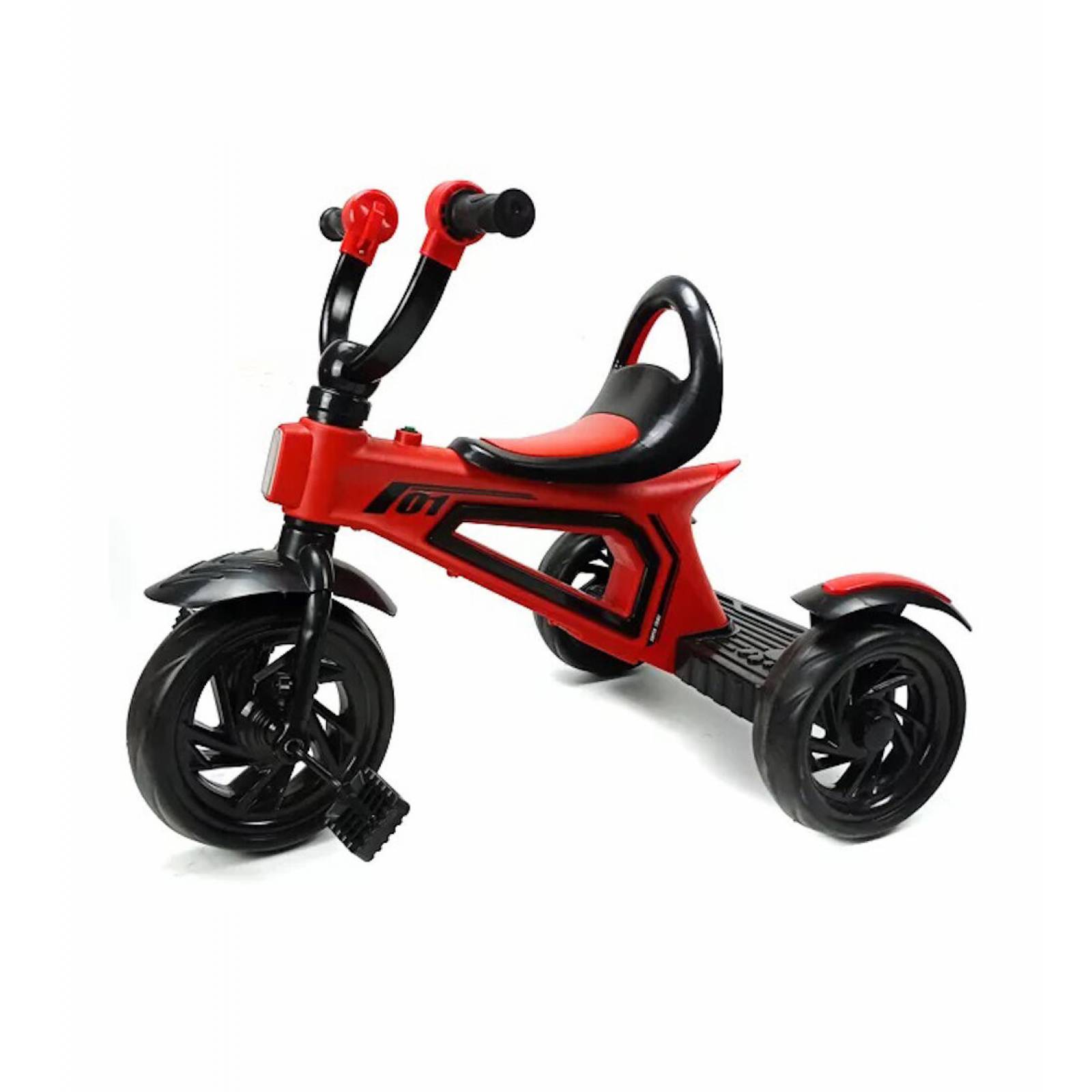 Triciclo Infantil para Niños con Luz y Sonido Llantas de Goma - Rojo
