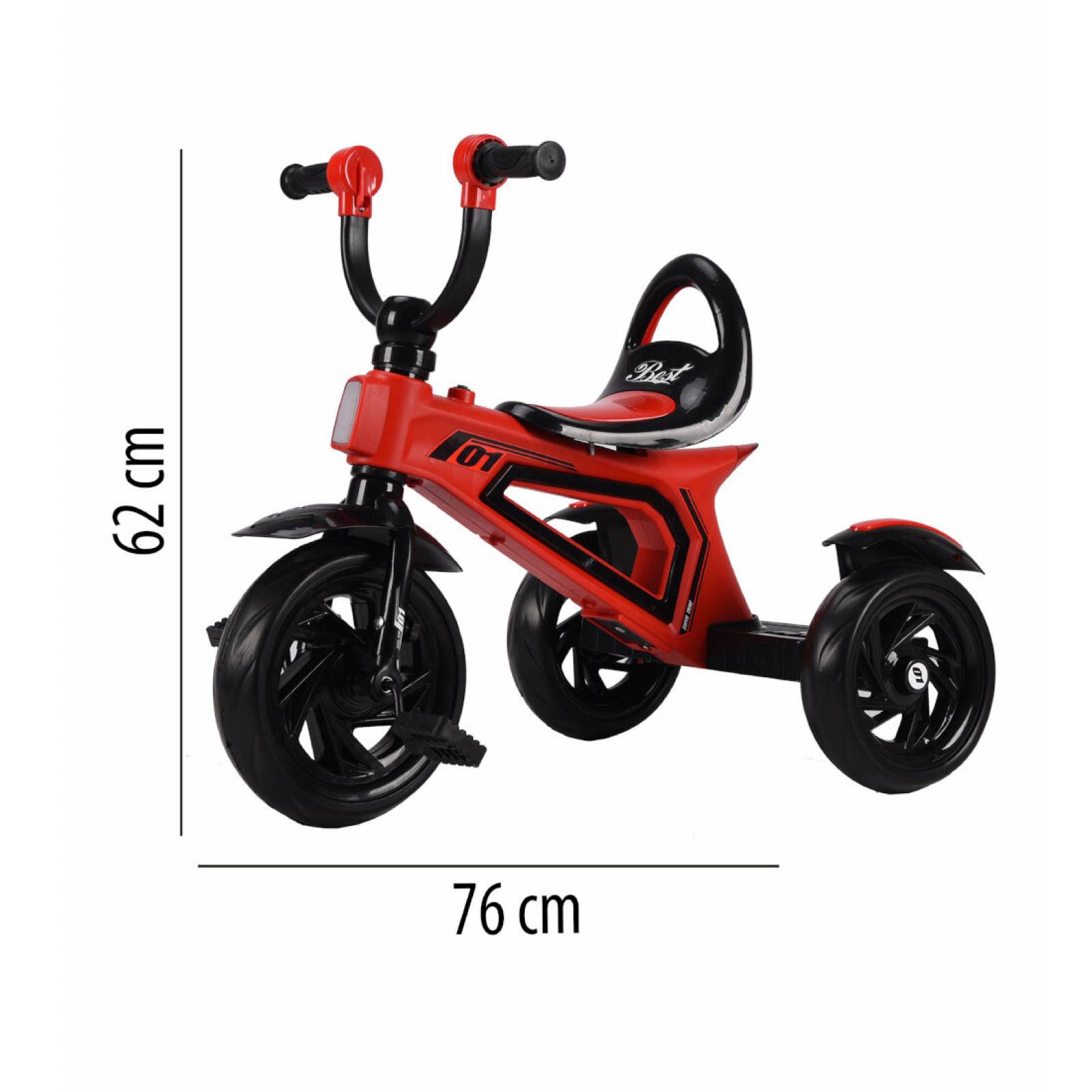 Triciclo Infantil para Niños con Luz y Sonido Llantas de Goma - Rojo