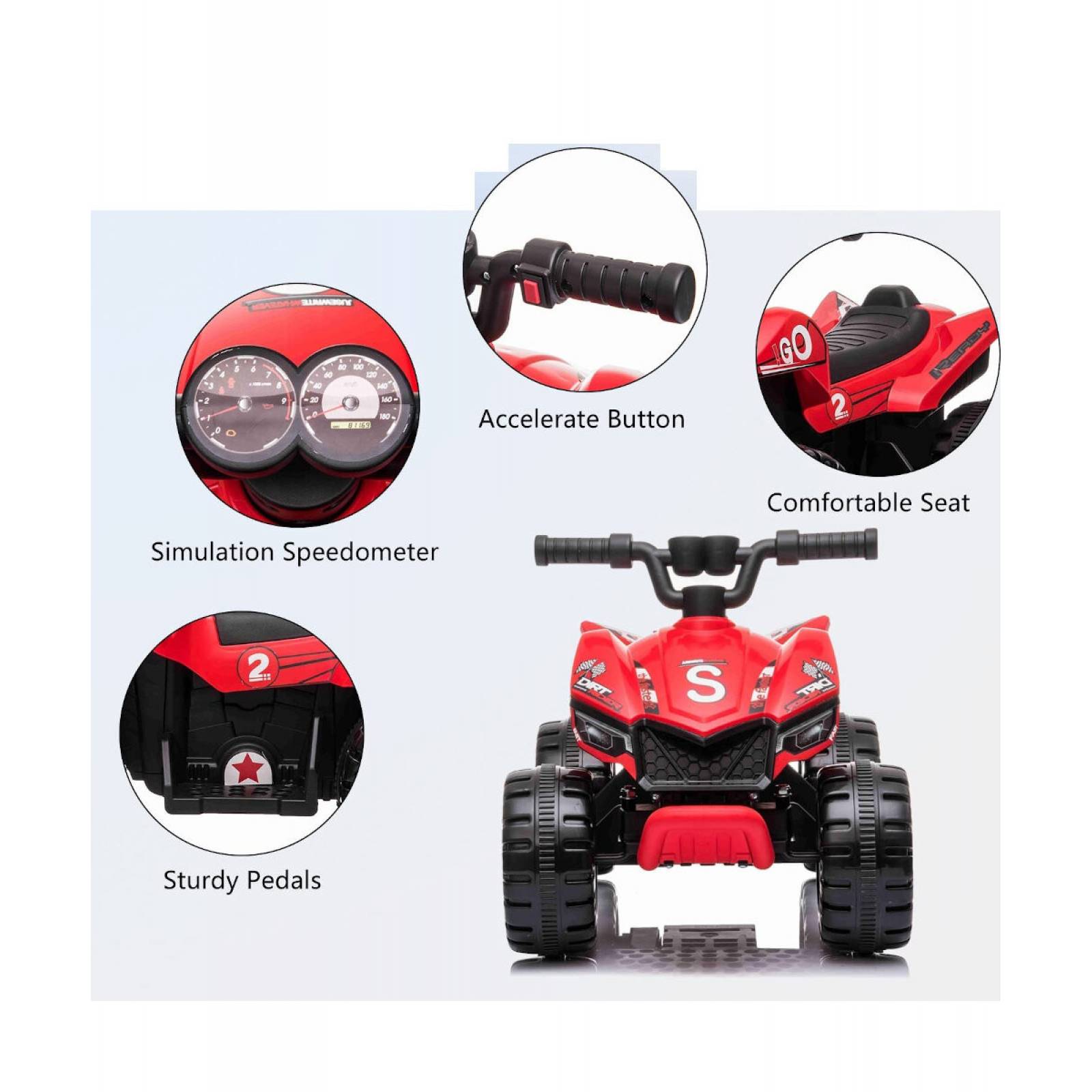 Moto Cuatrimoto Eléctrica Infantil Montable 6V 3Km/h Entrada USBMP3  - Rojo