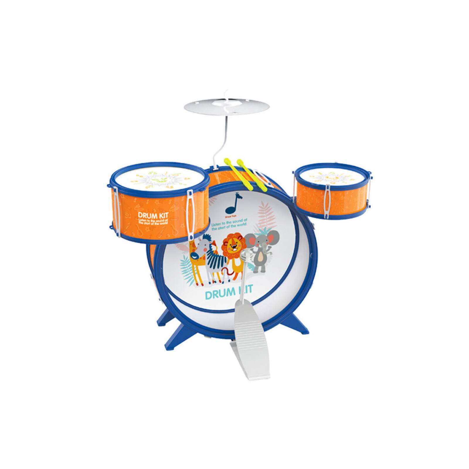 Batería Musical Infantil de Juguete Drum Kit 7 Piezas Tambor Platillo Percusión - Naranja