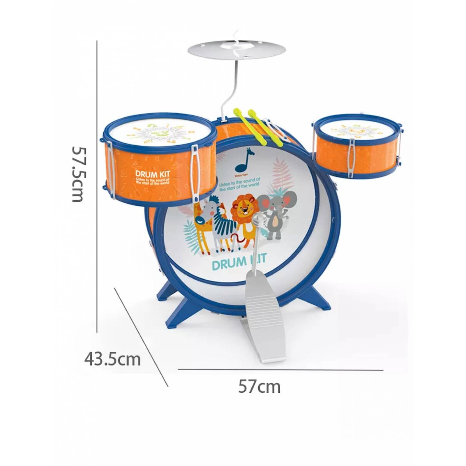 Batería Musical Infantil de Juguete Drum Kit 7 Piezas Tambor Platillo Percusión - Naranja