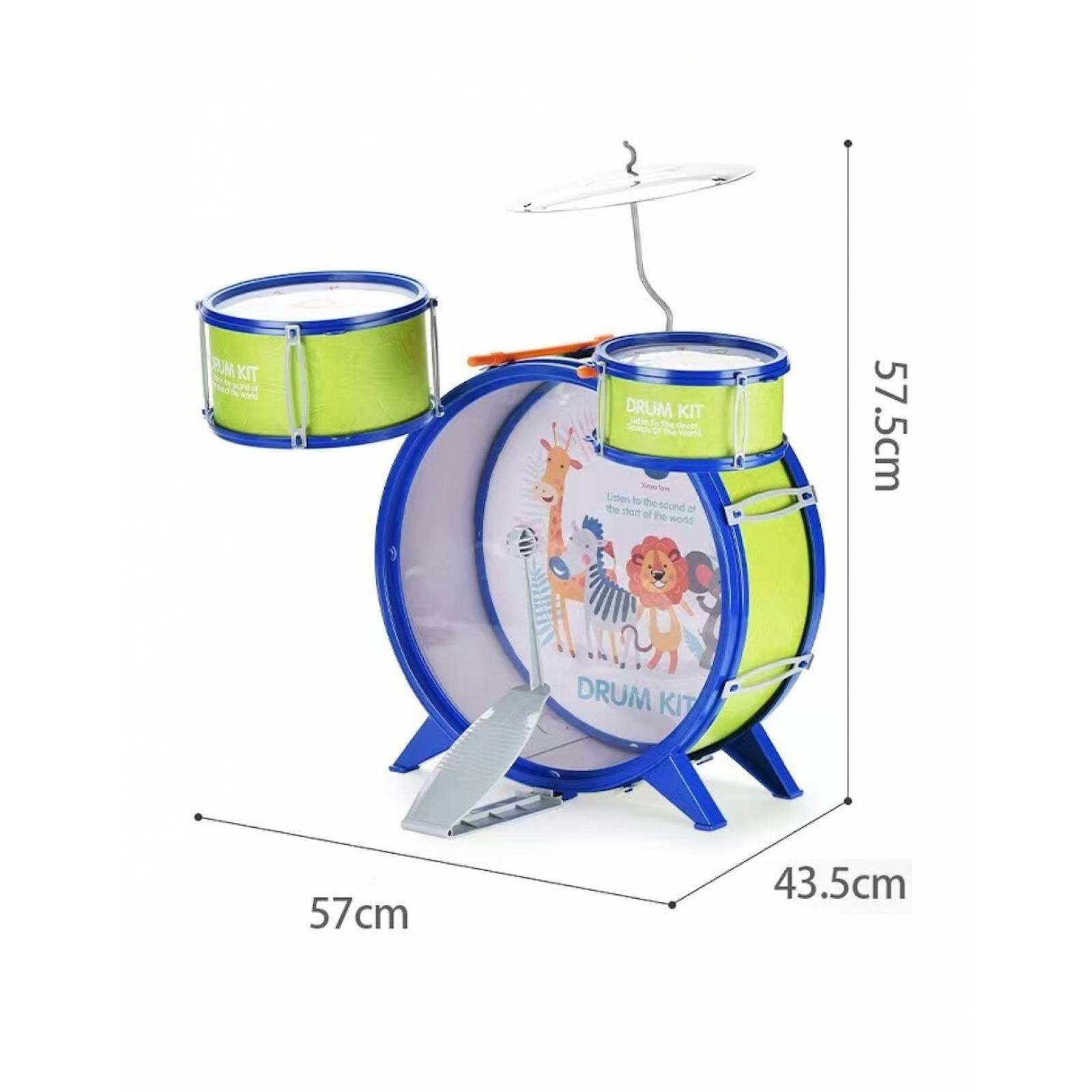 Batería Musical Infantil de Juguete Drum Kit 7 Piezas Tambor Platillo Percusión  - Verde