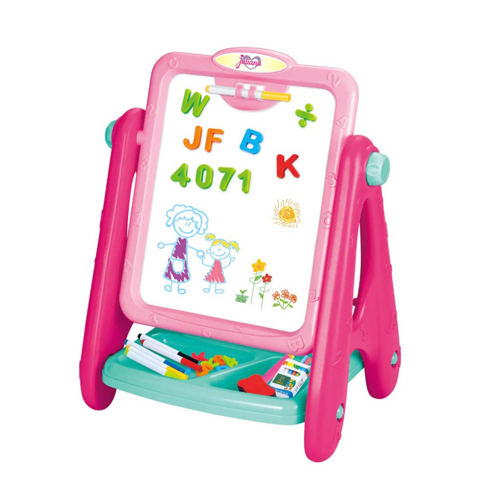 Caballete Magnetica para Niños Doble Cara Pizarra y Accesorios - Rosa