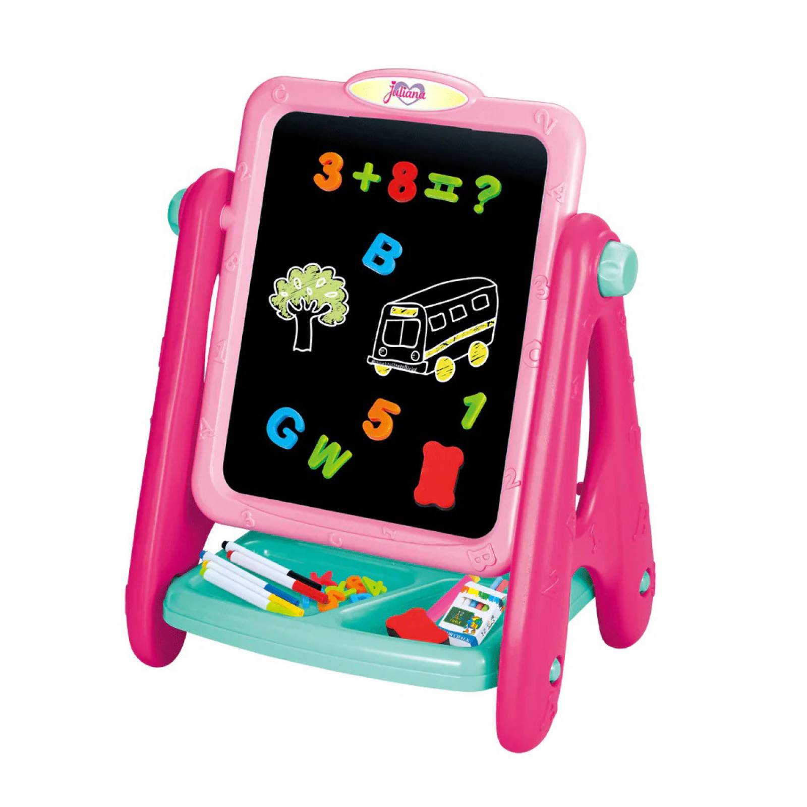 Caballete Magnetica para Niños Doble Cara Pizarra y Accesorios - Rosa