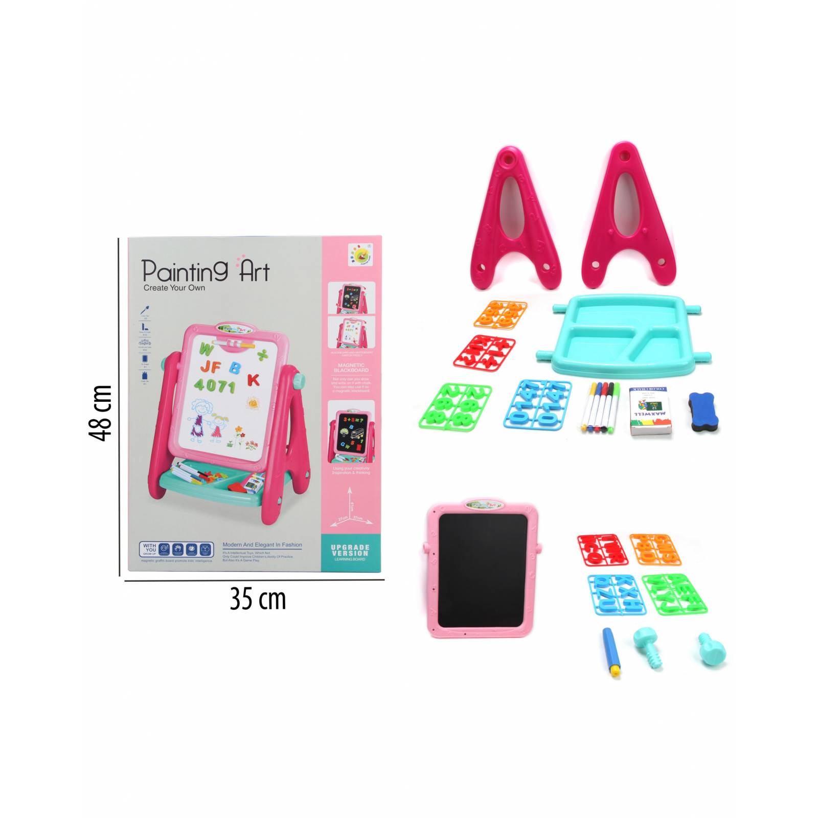 Caballete Magnetica para Niños Doble Cara Pizarra y Accesorios - Rosa