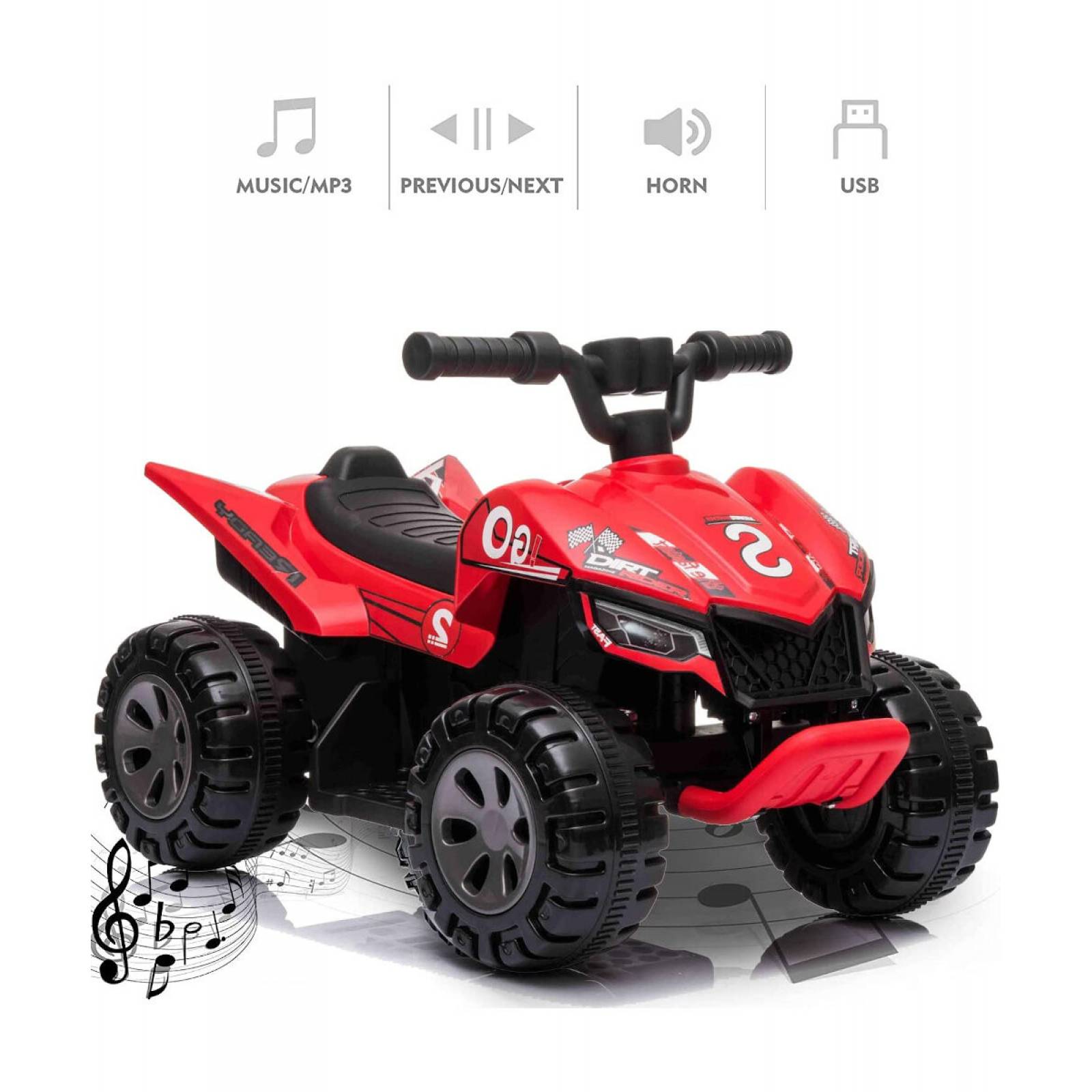 Moto Cuatrimoto Eléctrica Infantil Montable 6V 3Km/h Entrada USBMP3  - Rojo