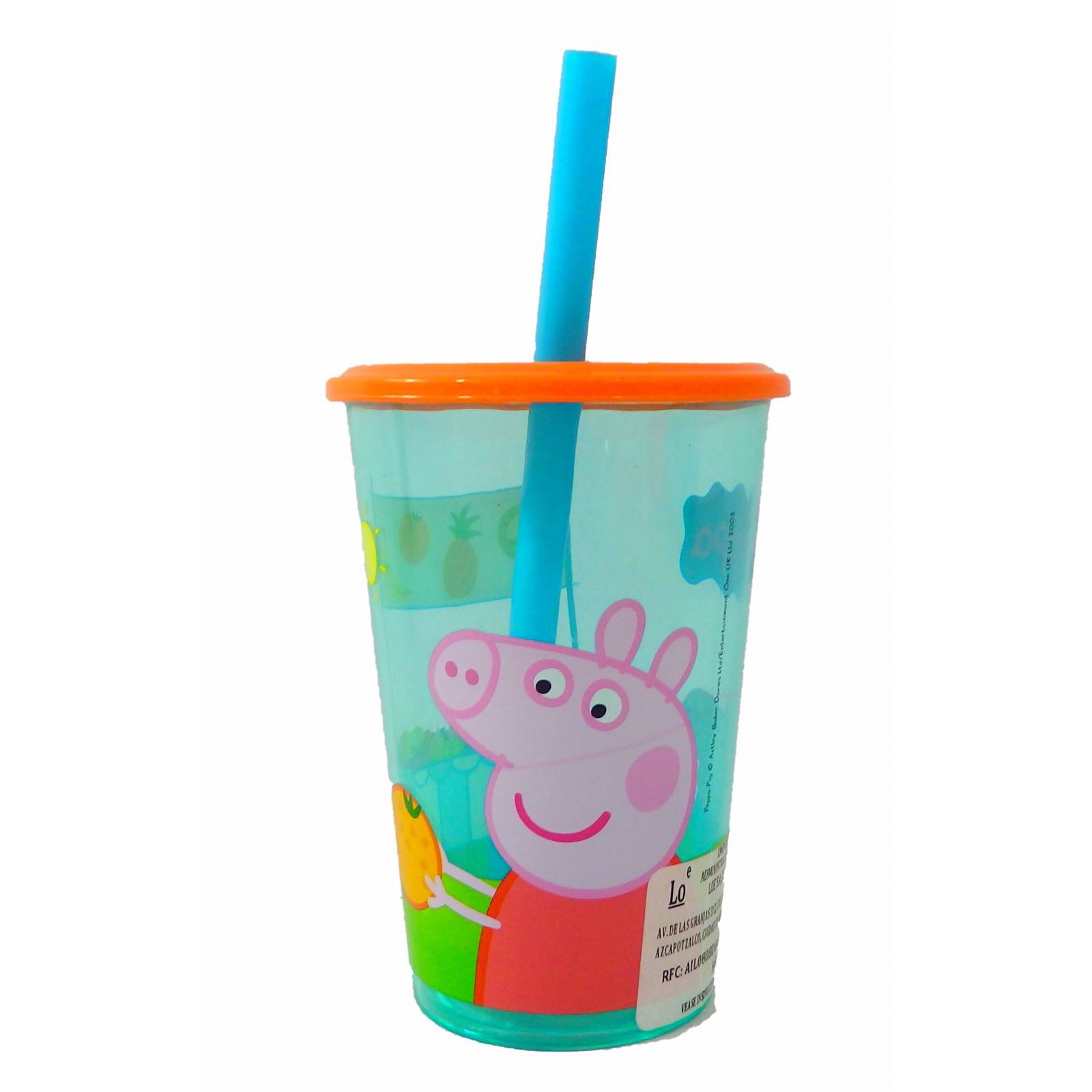 Vaso con Popote de Peppa Pig  400 ml  - Celeste