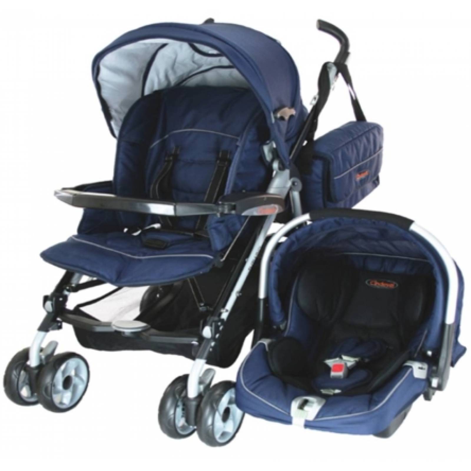 Carreola reclinable +   Bolso Pañalera Moderna + Silla Auto