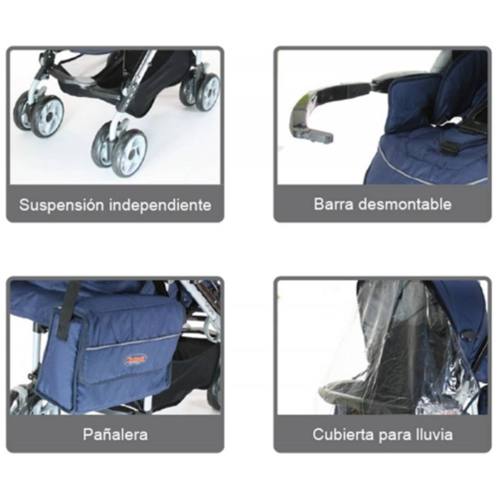 Carreola reclinable +   Bolso Pañalera Moderna + Silla Auto