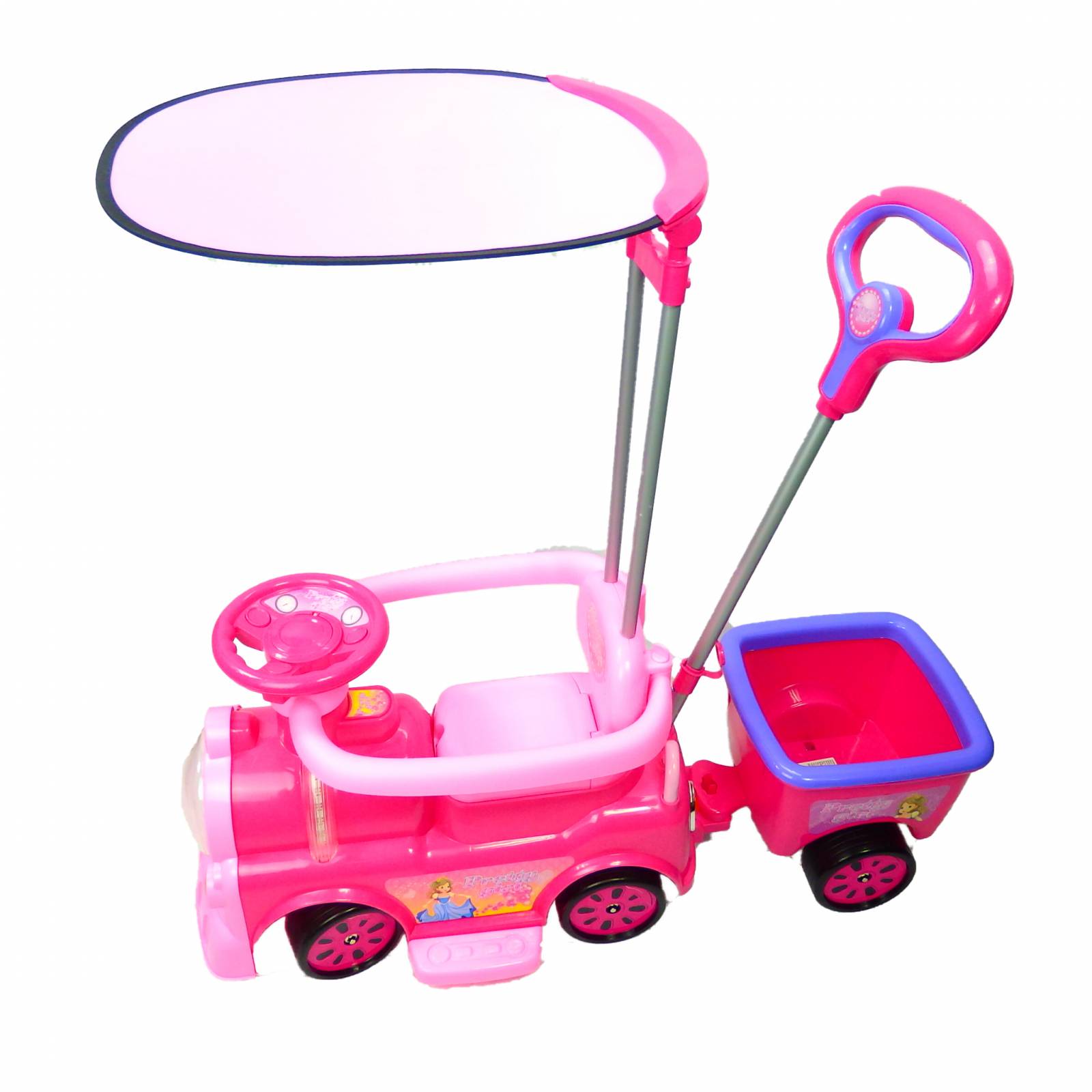 Montable con Bastón, Toldo, Remolque Rosa Princesa para Niña  - Rosa.