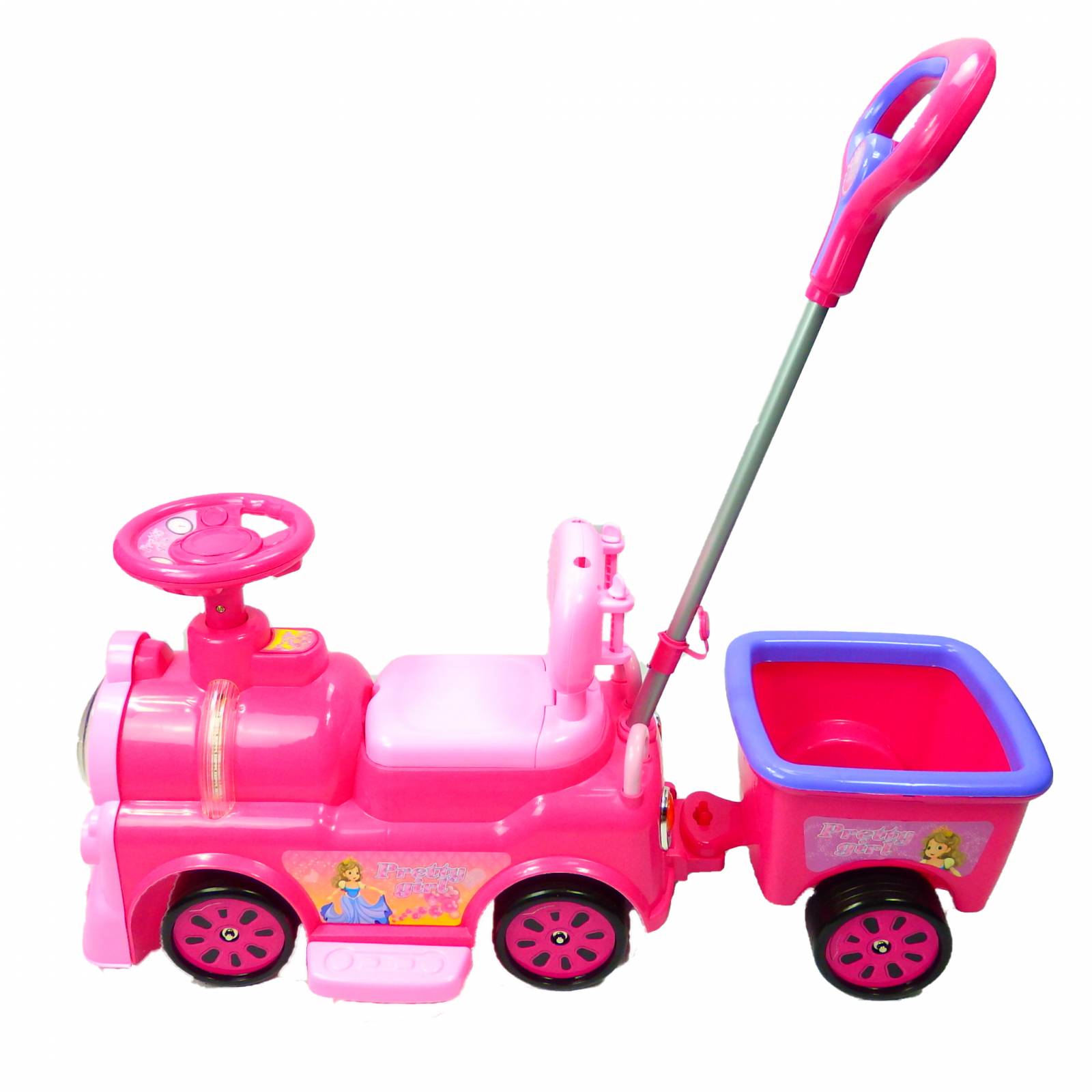 Montable con Bastón, Toldo, Remolque Rosa Princesa para Niña  - Rosa.