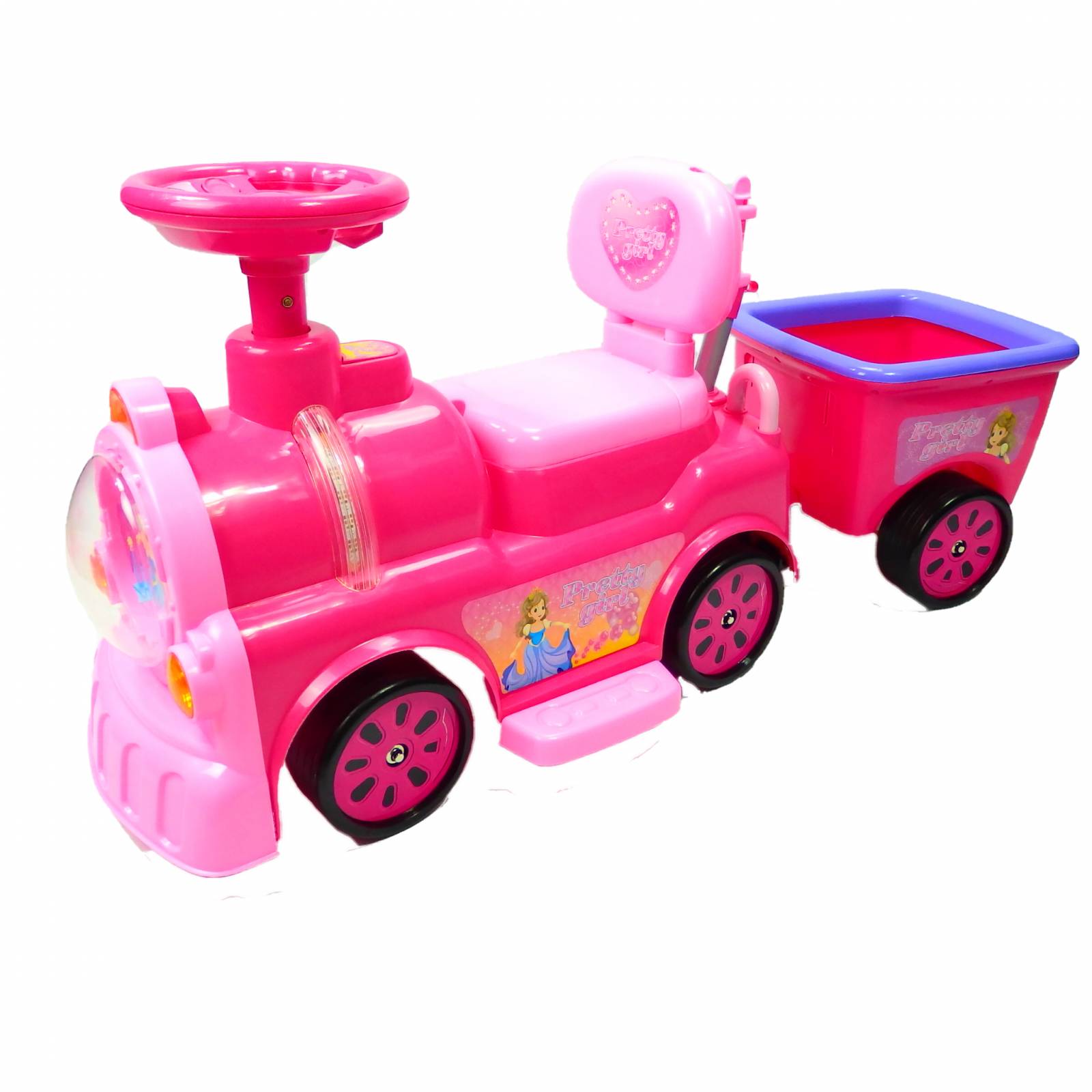 Montable con Bastón, Toldo, Remolque Rosa Princesa para Niña  - Rosa.