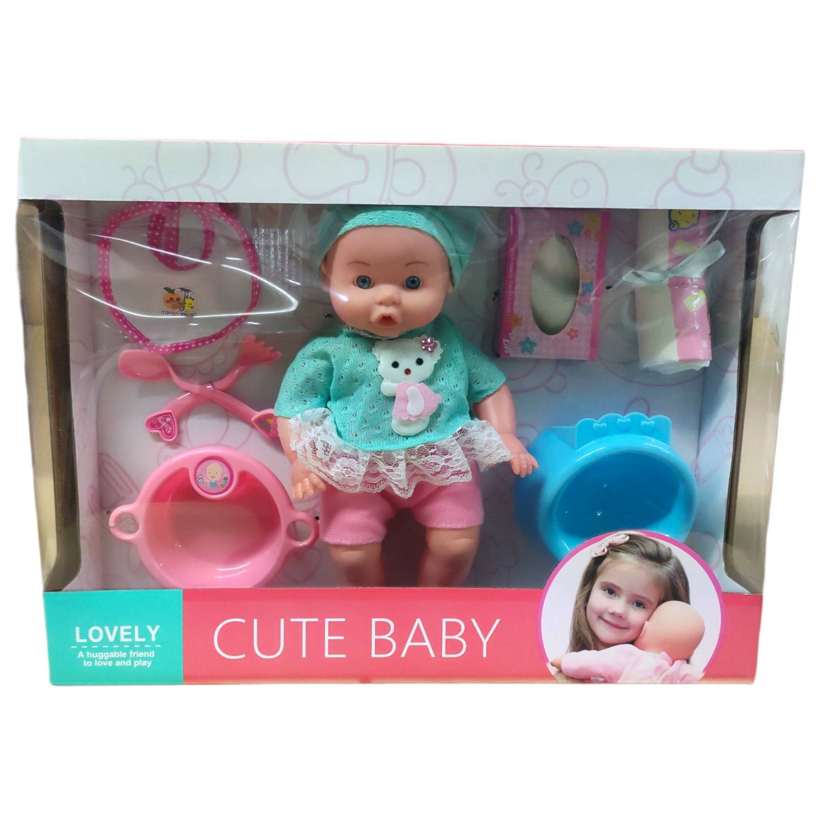 Muñeca para Niña 30 cm con 6 accesorios y Ropa Azul  - Azul