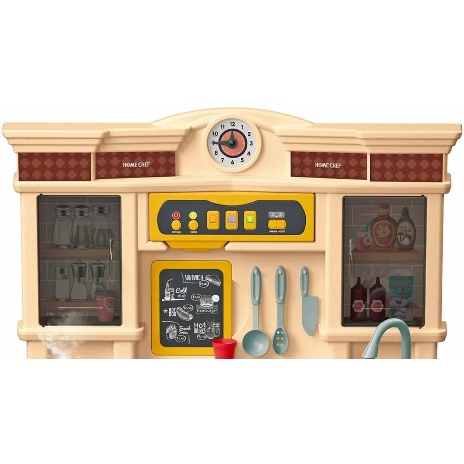 Cocina de Juguete para Niños 85pz Sonido,Agua,Vapor,Luz,Micro Hornito - Verde