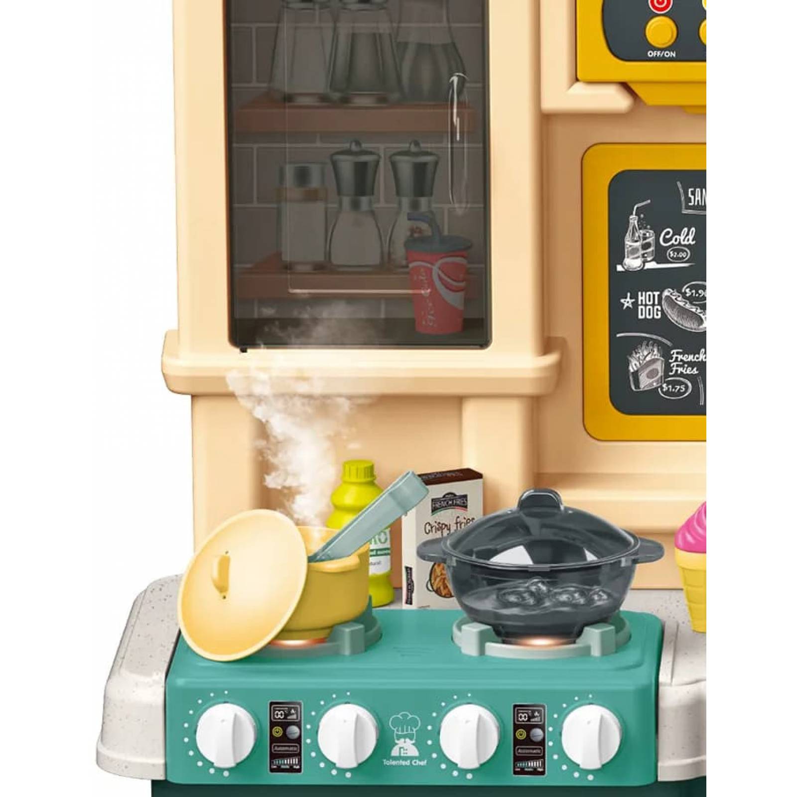 Cocina de Juguete para Niños 85pz Sonido,Agua,Vapor,Luz,Micro Hornito - Verde