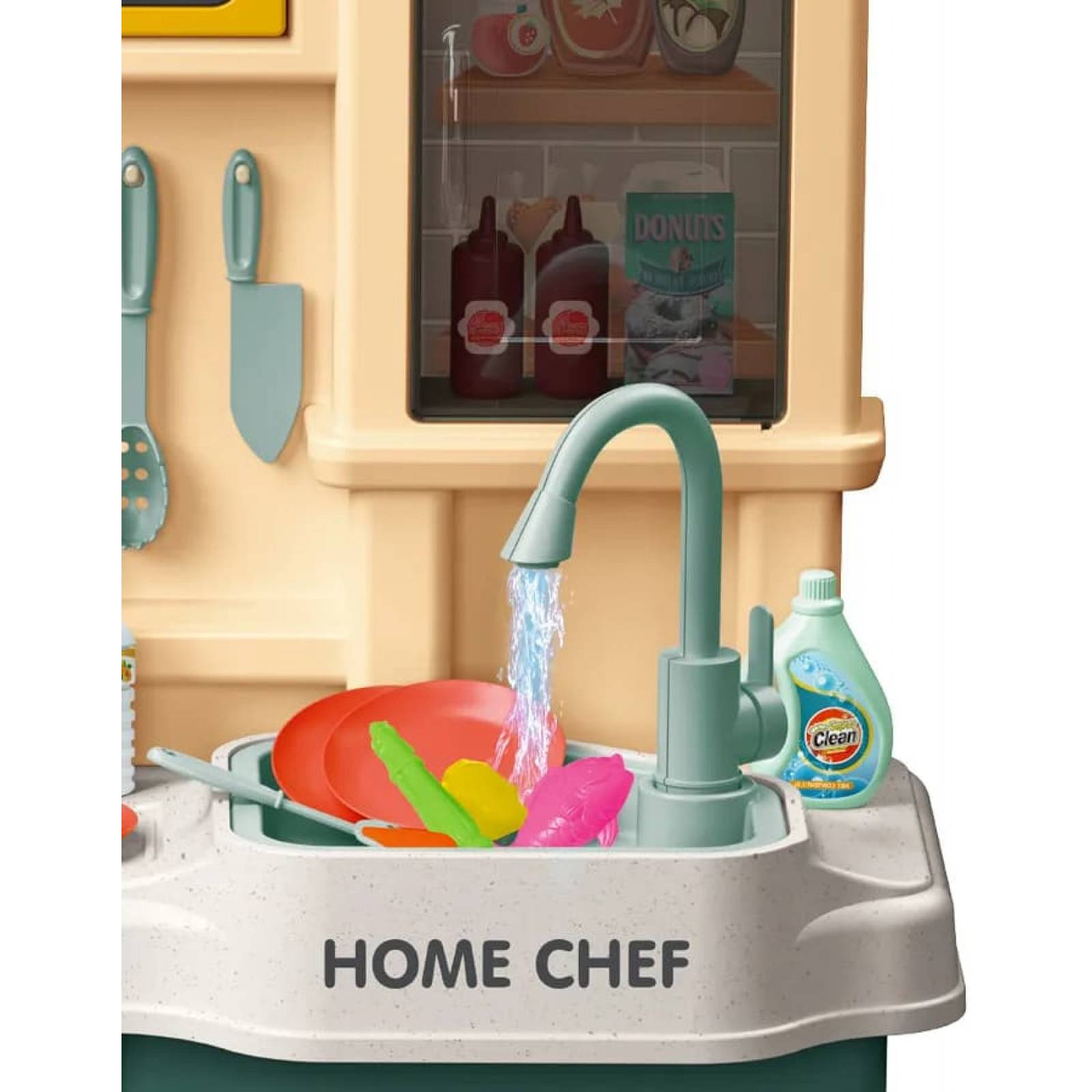 Cocina de Juguete para Niños 85pz Sonido,Agua,Vapor,Luz,Micro Hornito - Verde