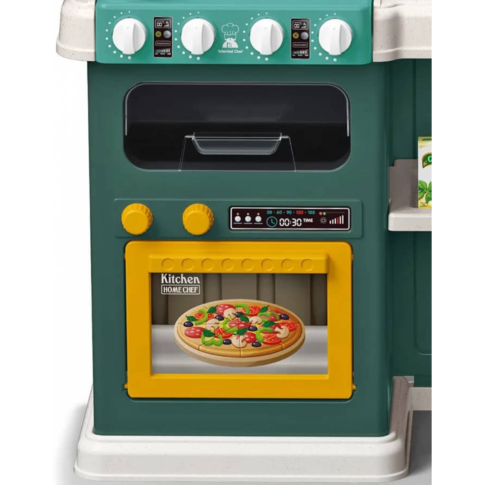 Cocina de Juguete para Niños 85pz Sonido,Agua,Vapor,Luz,Micro Hornito - Verde