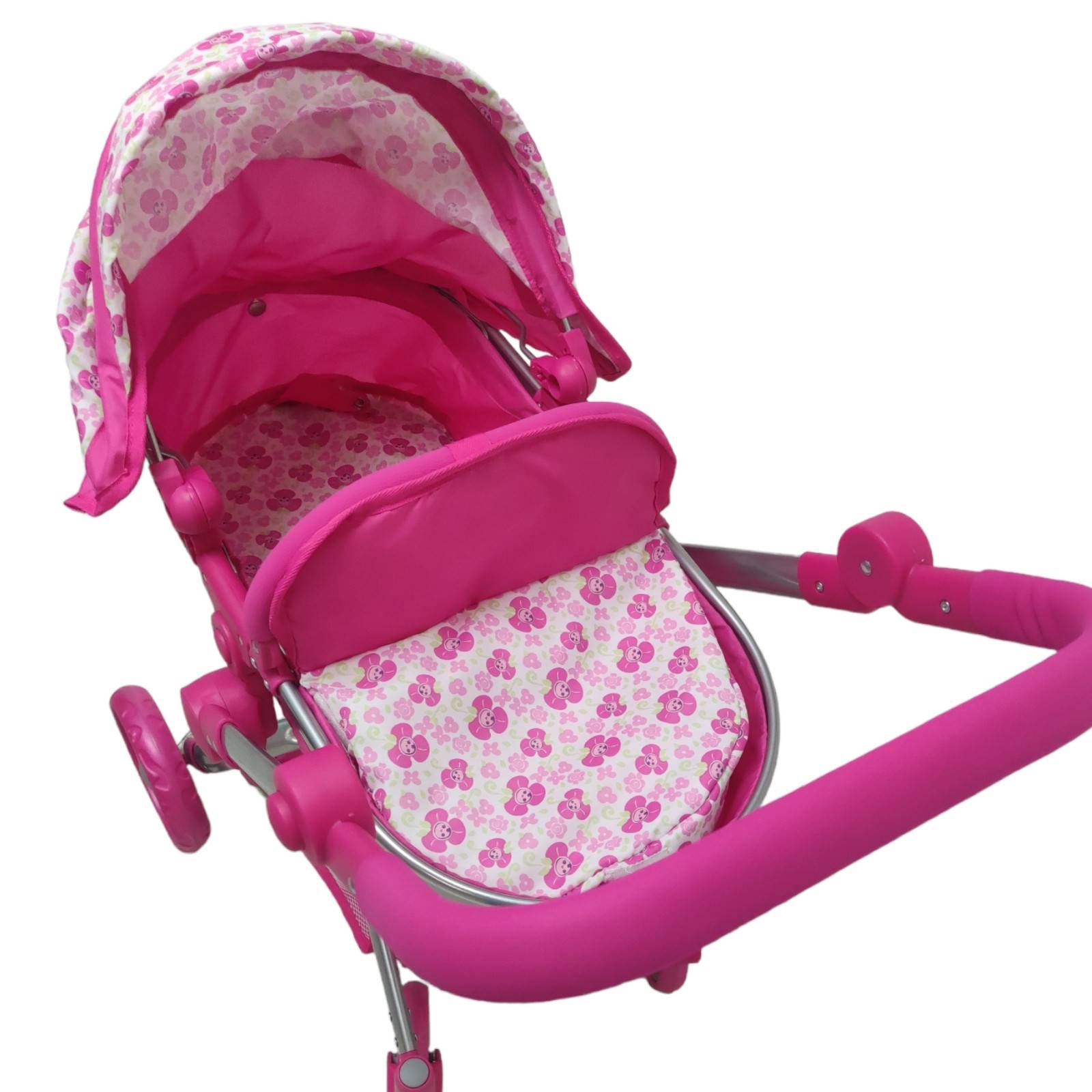 Carriola para Muñecas de Lujo Reversible,Bambineto con Toldo  - Rosa.