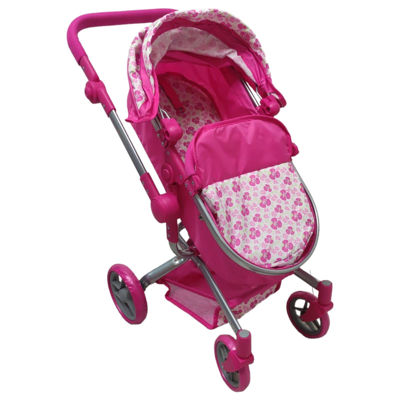 Carriola para Muñecas de Lujo Reversible,Bambineto con Toldo  - Rosa.