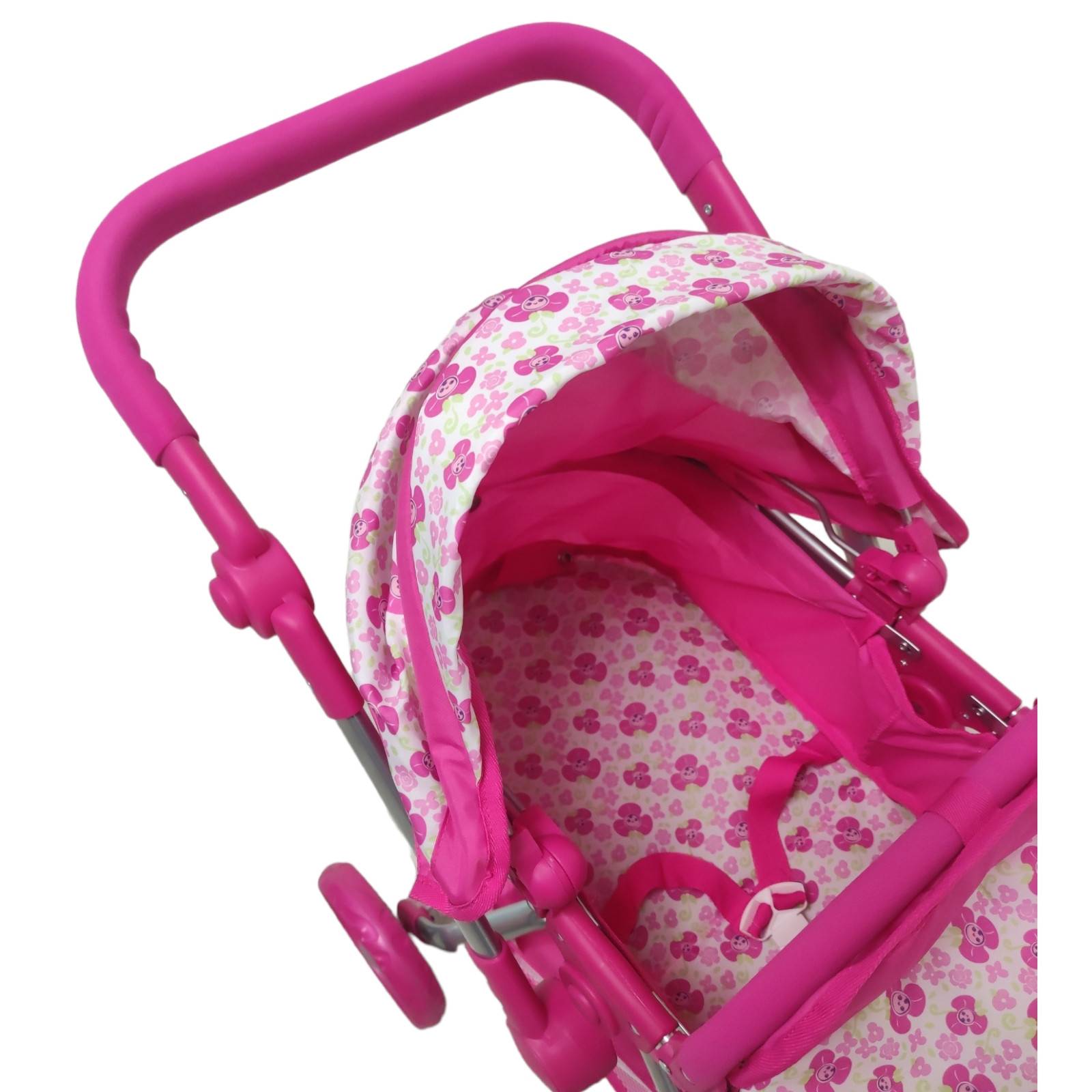 Carriola para Muñecas de Lujo Reversible,Bambineto con Toldo  - Rosa.