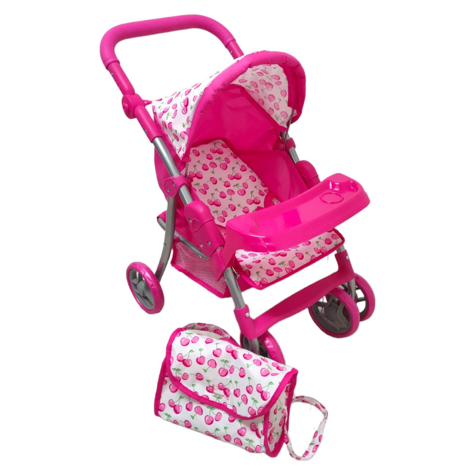 Carriola para Muñecas de Lujo Intercambiable,Toldo retractir,Pañalera  - Rosa.