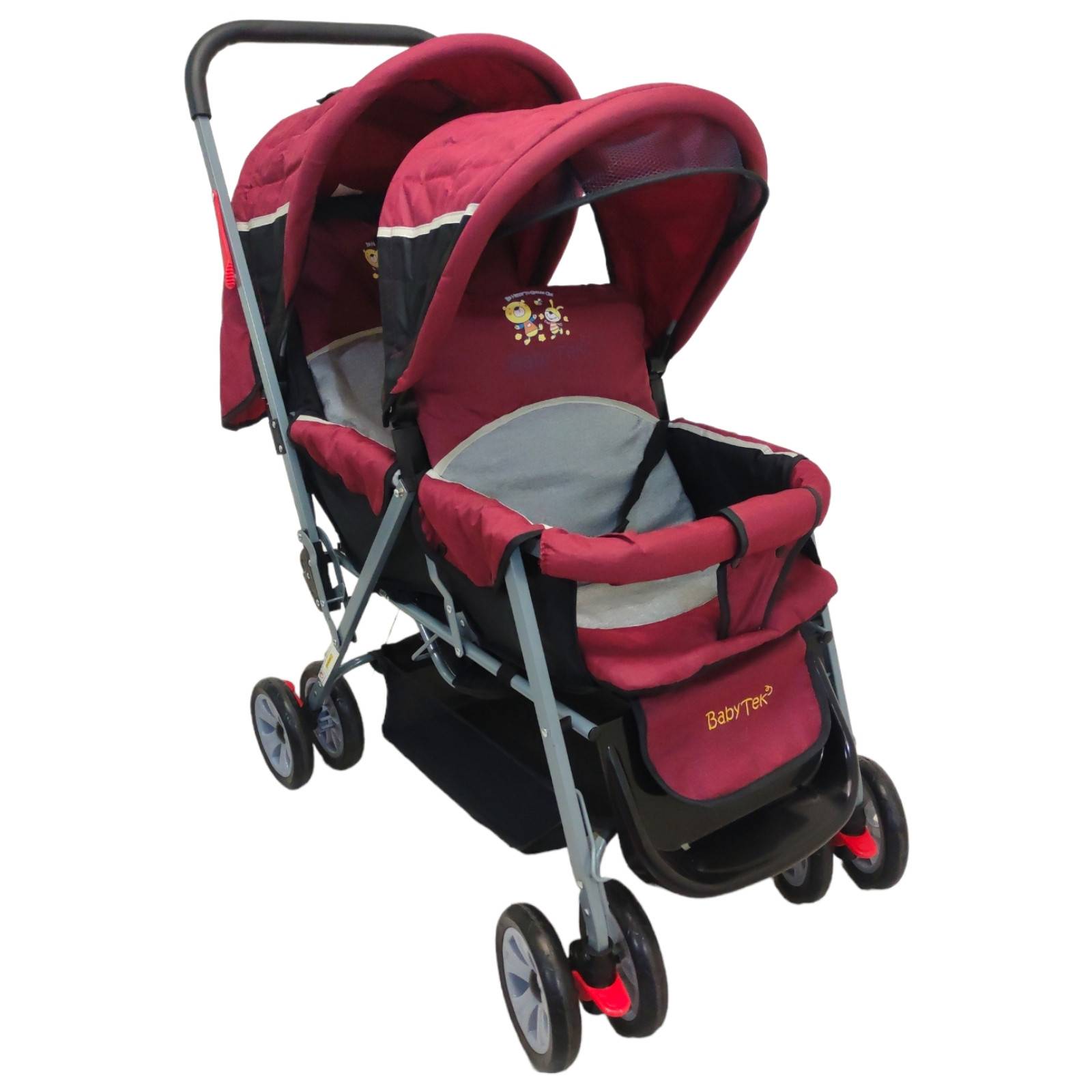 Carriola Doble para Bebe y Niño Gemelar Plegable 8 llantas  - Rojo.