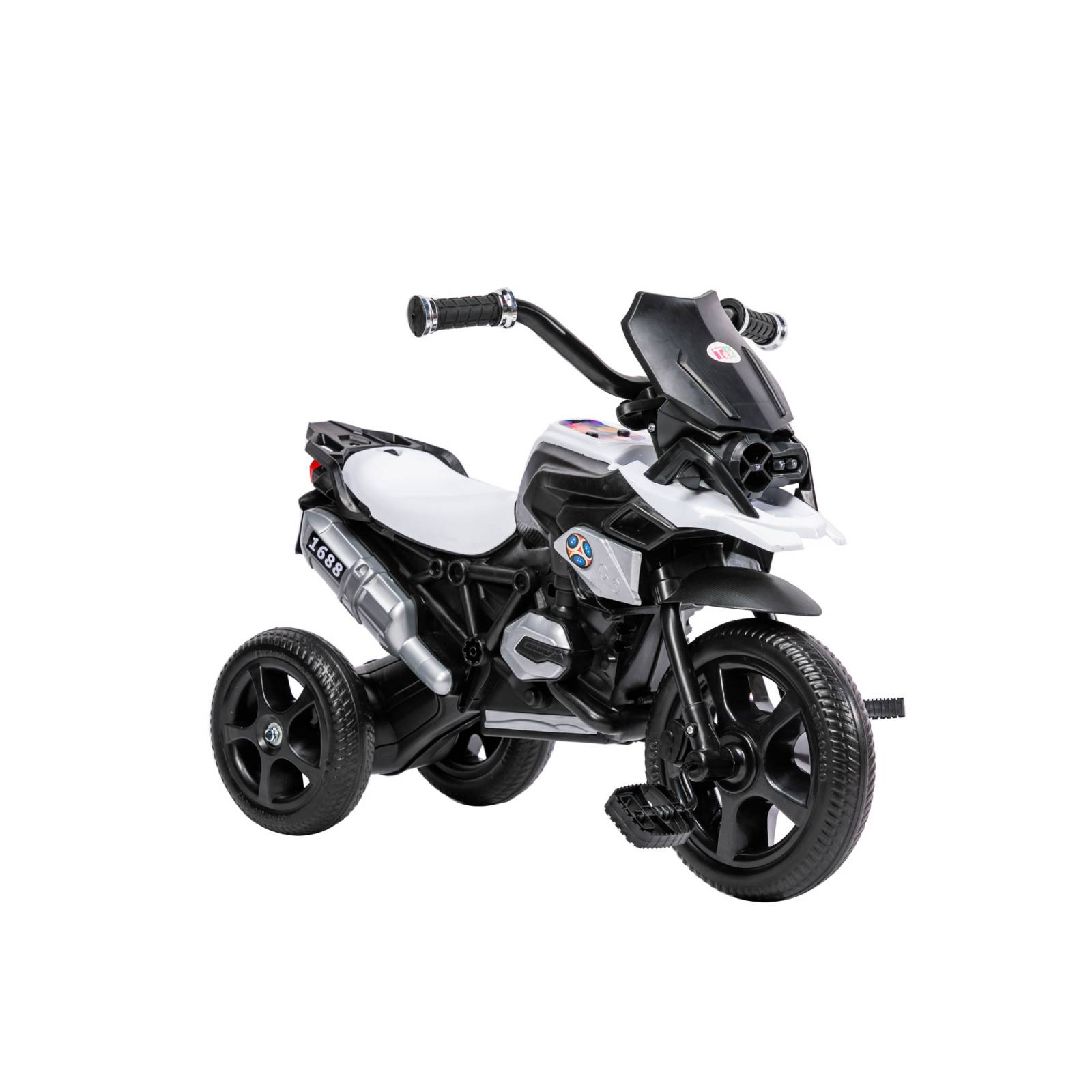 Triciclo para Niños con Diseño de Moto y Luz Frontal  - Blanco.