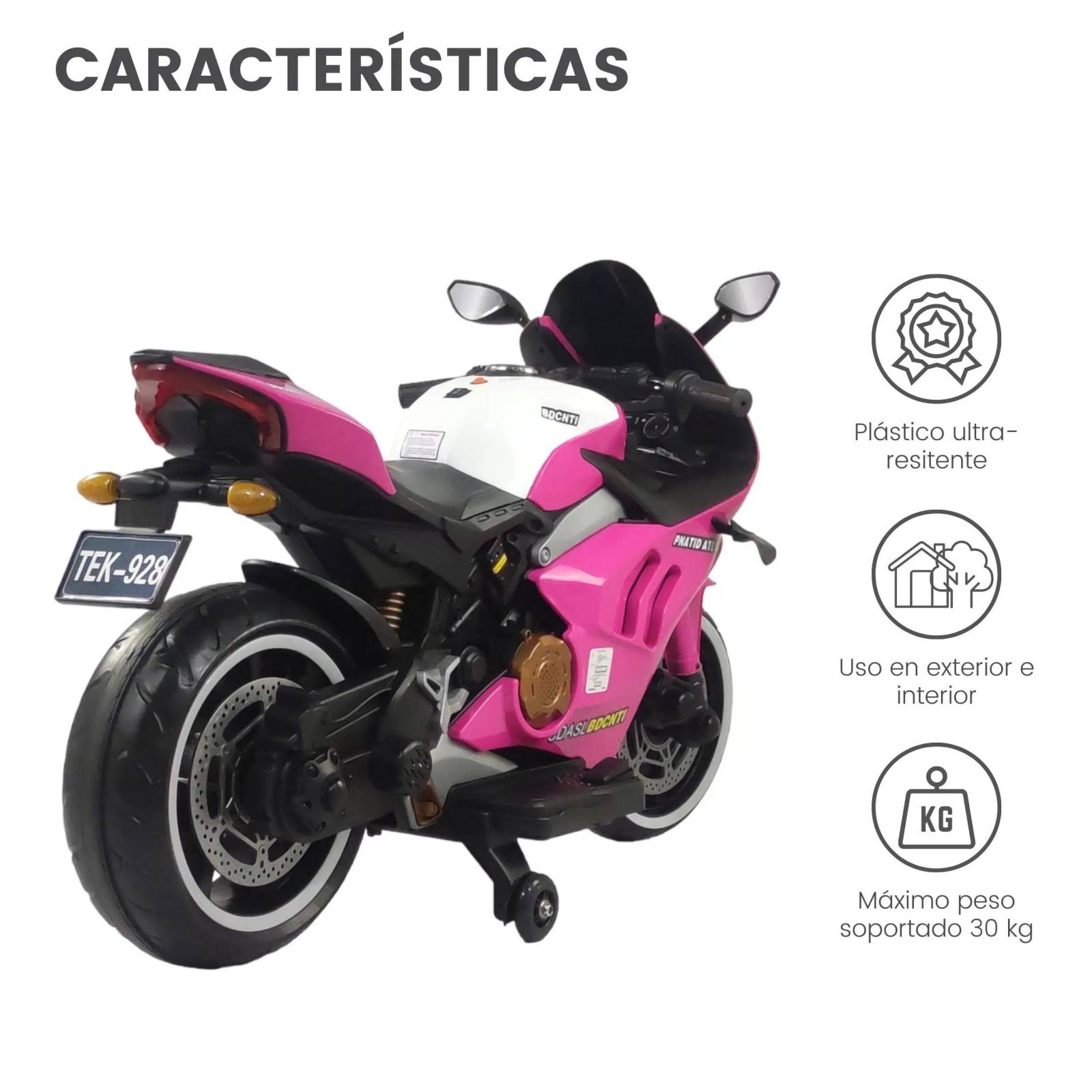 Motocicleta Montable Electrica Sonido Luz LED 12v Rosa  - Rosa