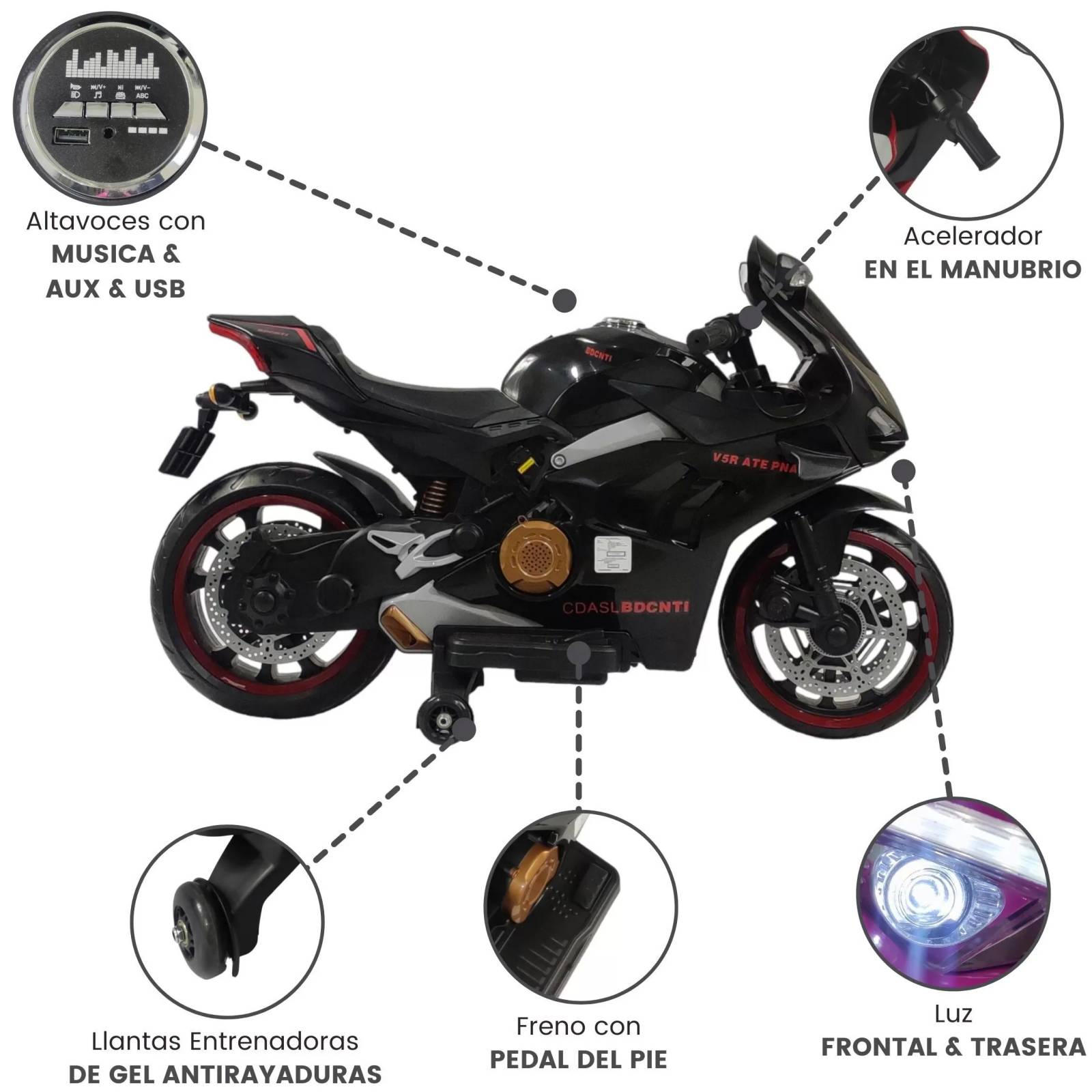Motocicleta Montable Electrica Sonido Luz LED 12v Negro  - Negro