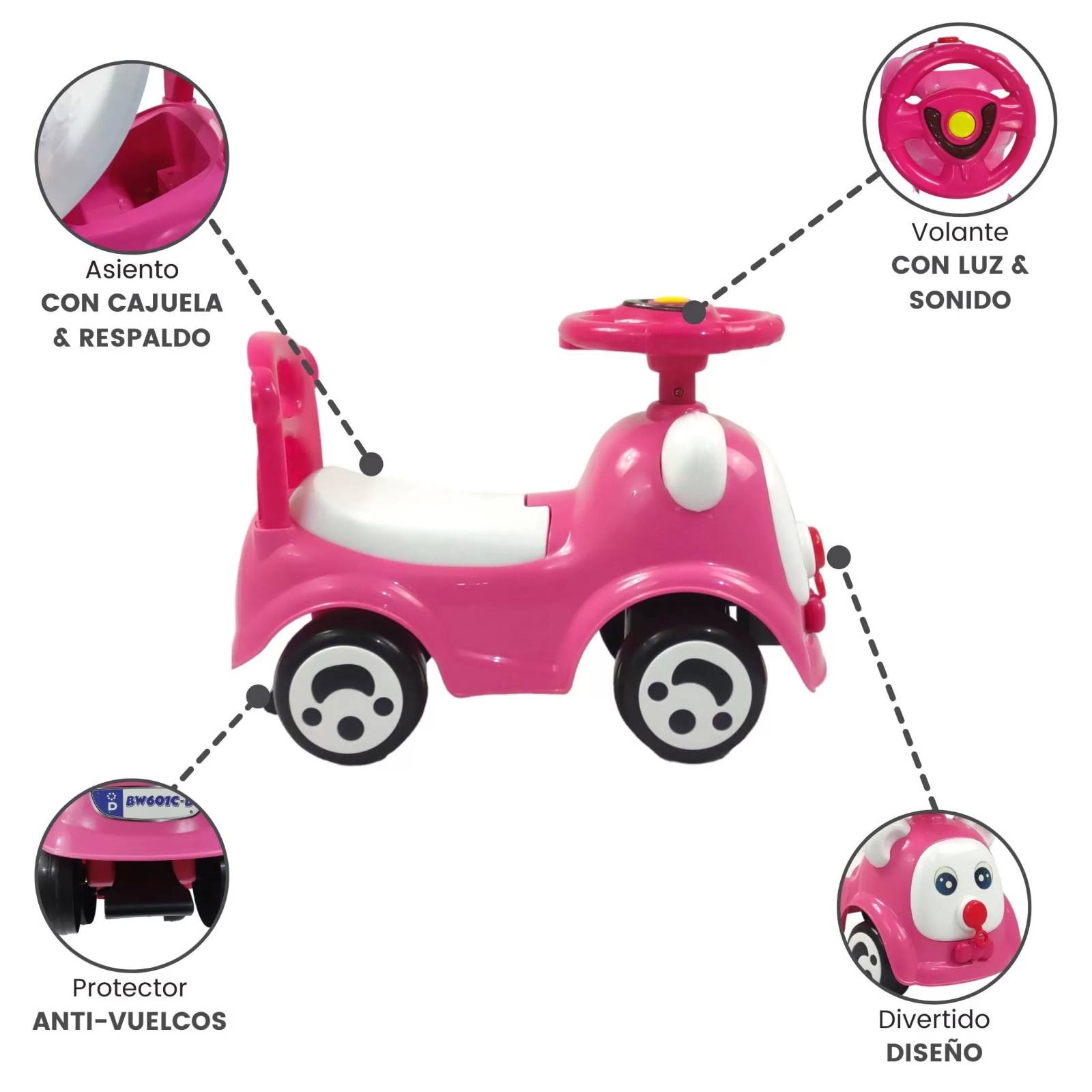 Montable Correpasillos con Sonido,Luz,Cajuela Rosa  - Rosa