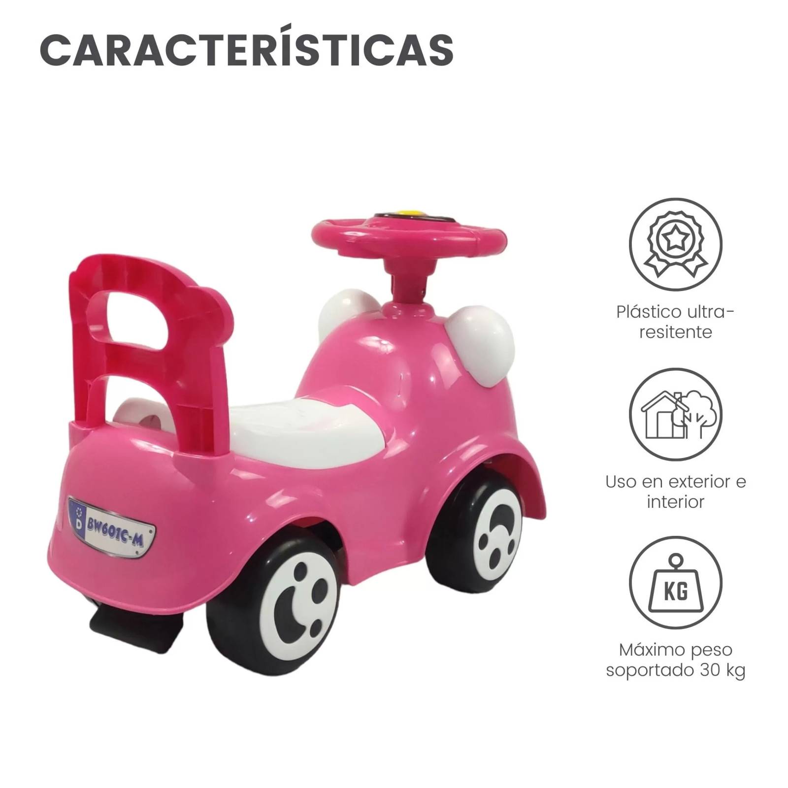 Montable Correpasillos con Sonido Luz Cajuela Chango Rosa Rosa