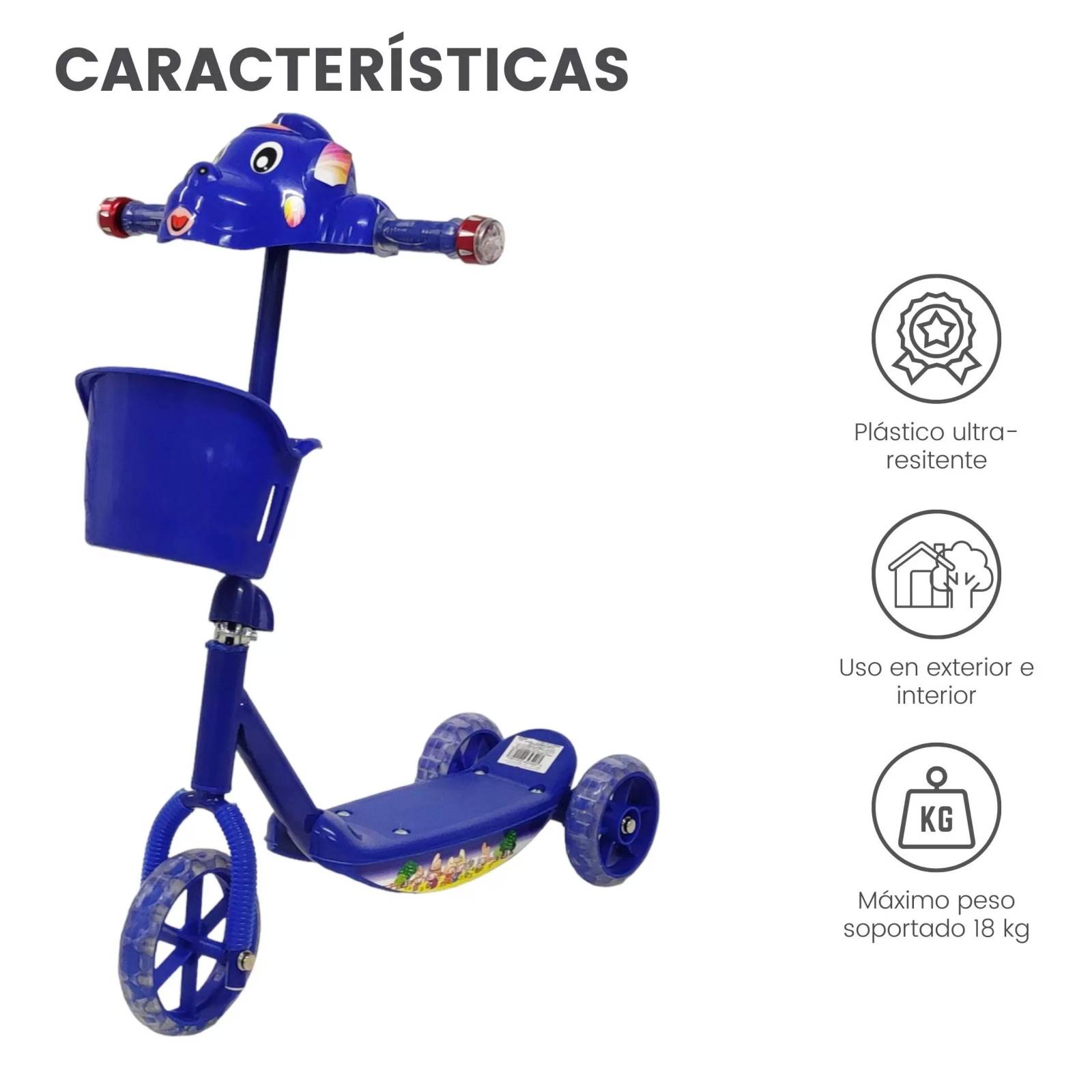 Patin del Diablo Scooter de Tres Llantas con Luz y Sonido  - Azul