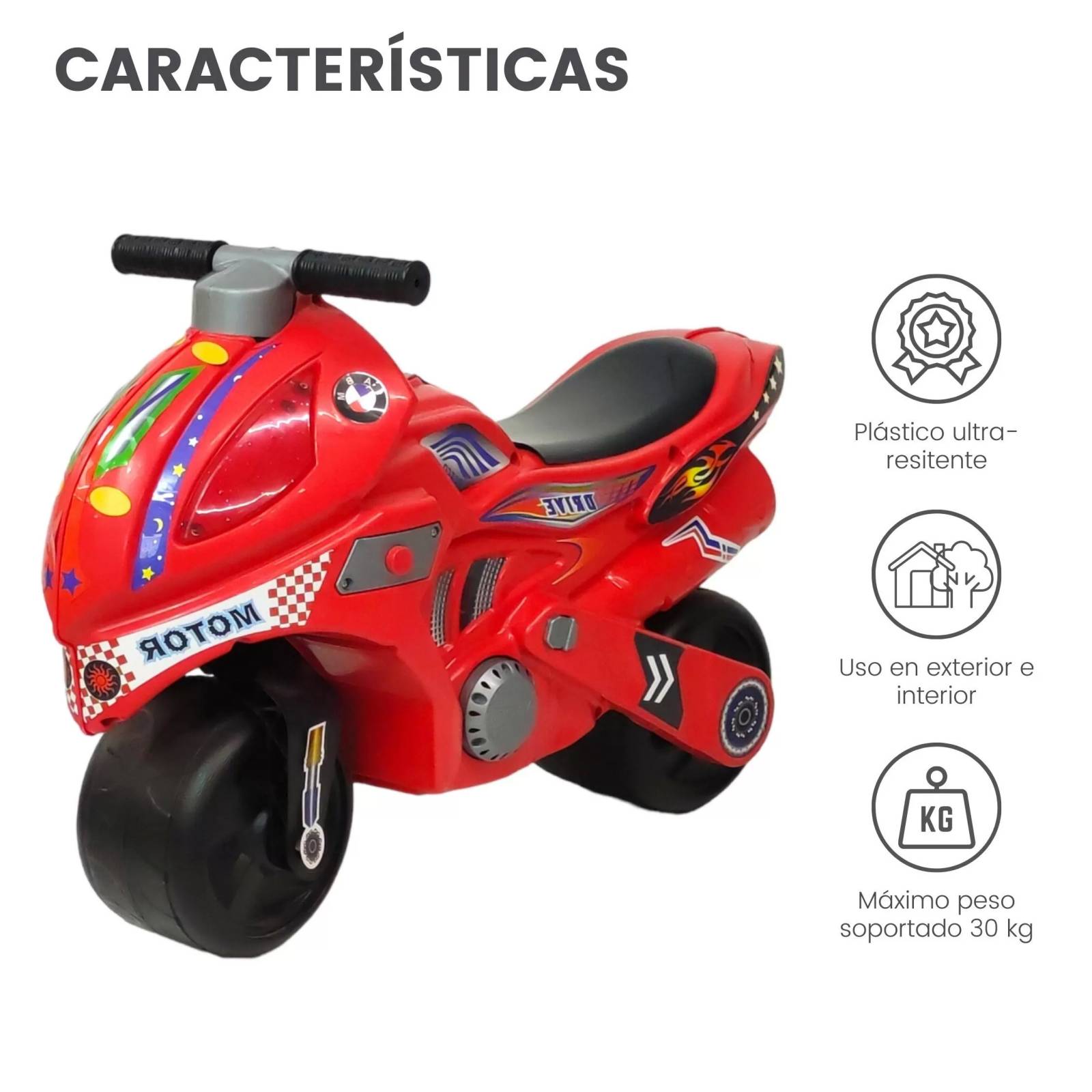 Montable para Niños Moto Correpasillos, largo 68 cm  - Rojo