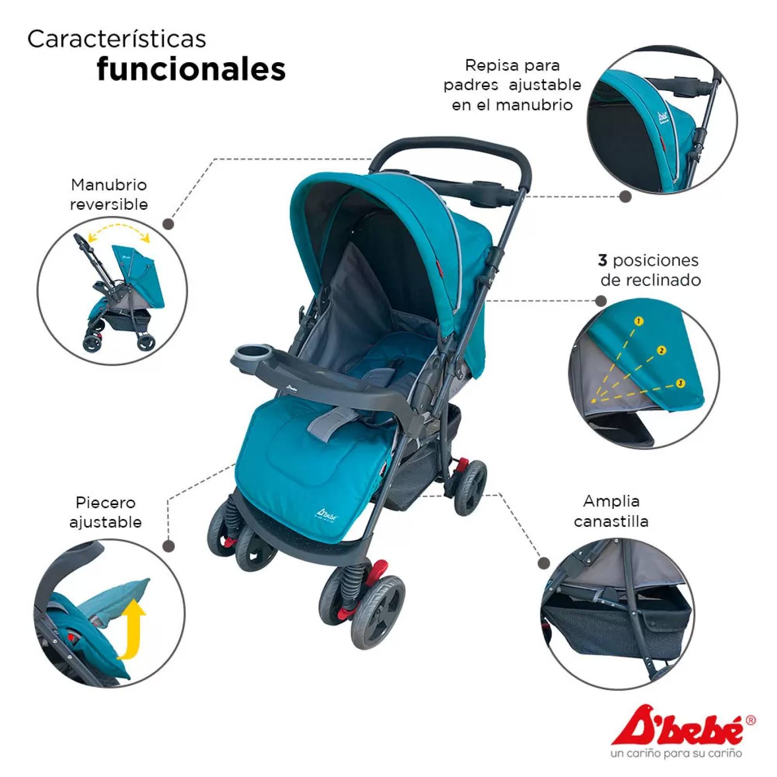 Carriola Travel System Dbebe Reversible,Portabebe,Reclinable  - Verde.