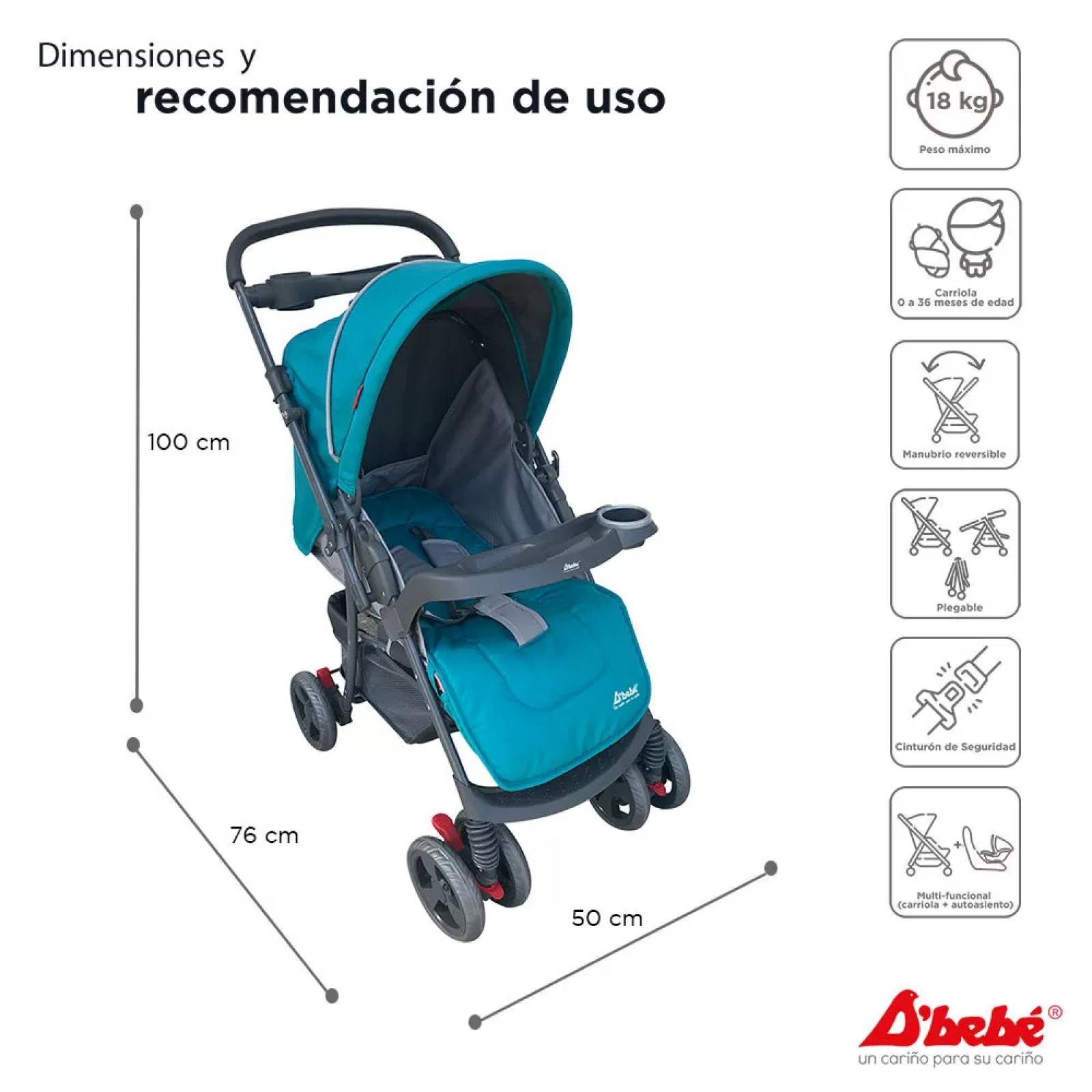 Carriola Travel System Dbebe Reversible,Portabebe,Reclinable  - Verde.