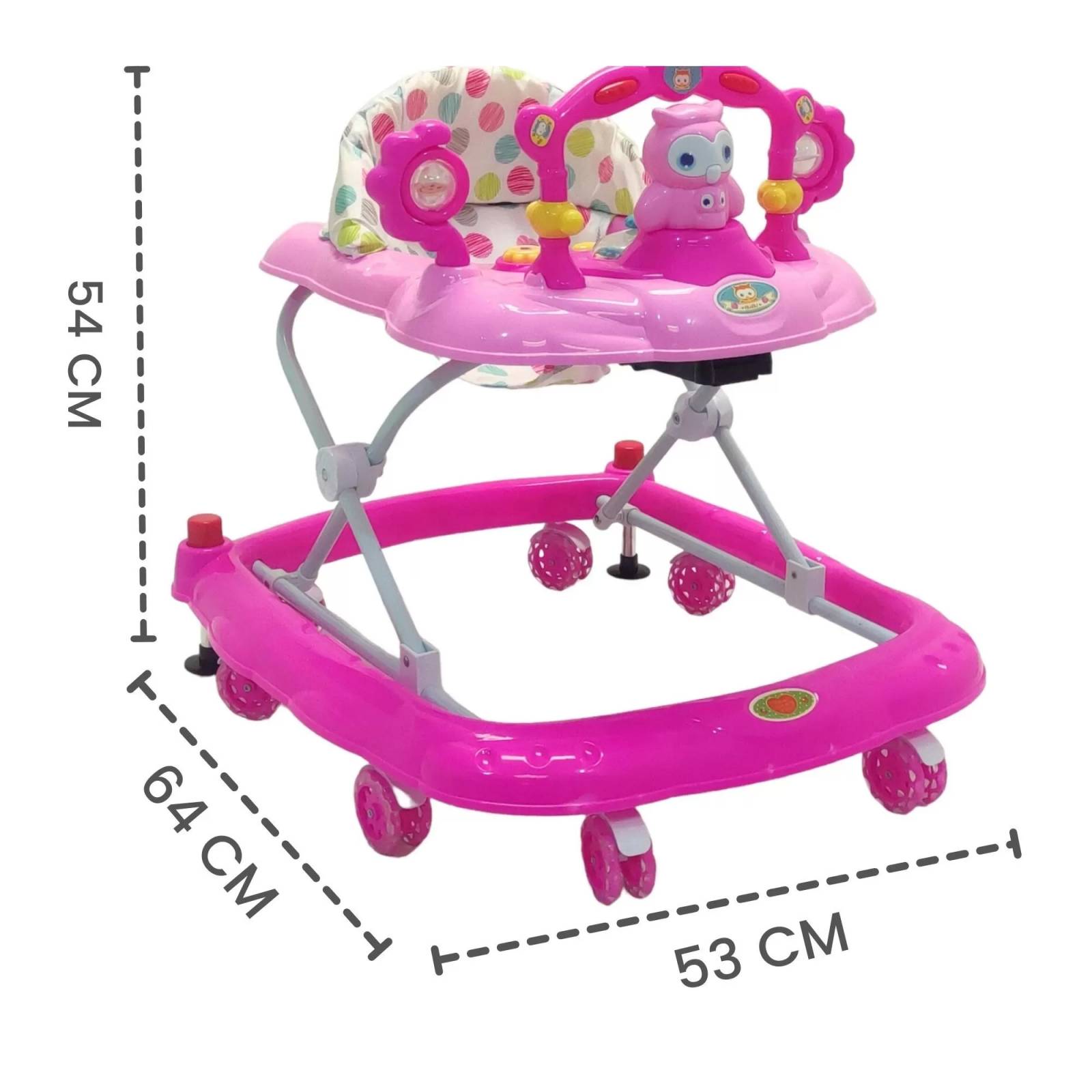 Andadera para Bebe Plegable,Musical,Llantas Gel,Buho - Rosa