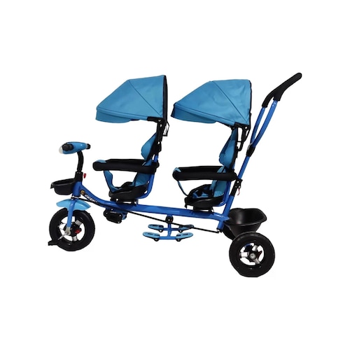 Triciclo para Niños Gemelar Doble Giratorio 360,Luz,Sonido  - Azul