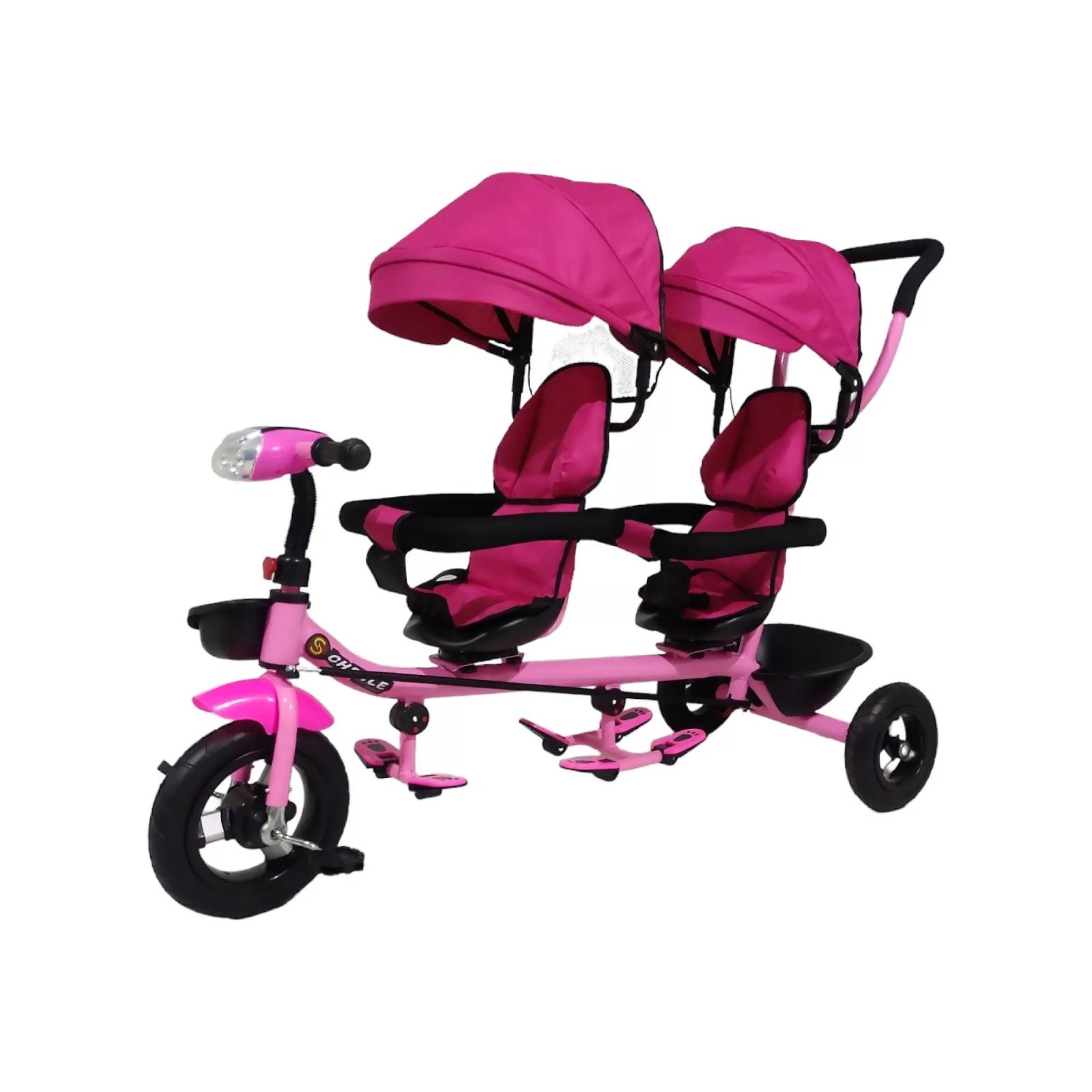 Triciclo para Niños Gemelar Doble Giratorio 360,Luz,Sonido  - Rosa.