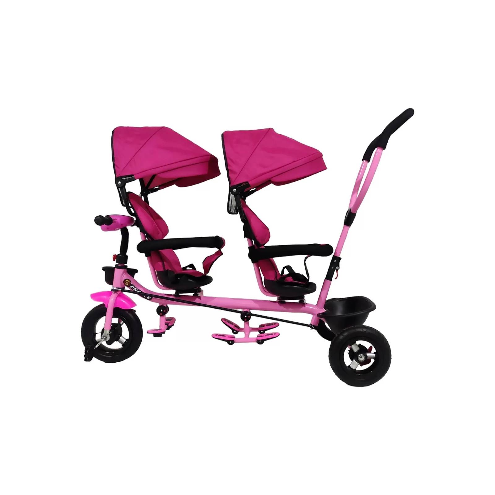Triciclo para Niños Gemelar Doble Giratorio 360,Luz,Sonido  - Rosa.