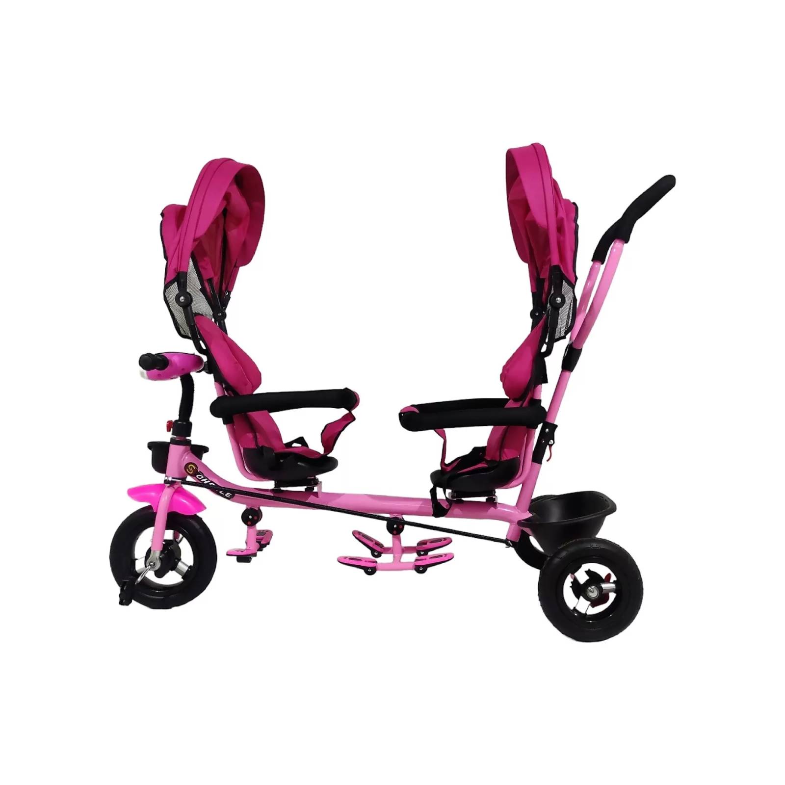 Triciclo para Niños Gemelar Doble Giratorio 360,Luz,Sonido  - Rosa.