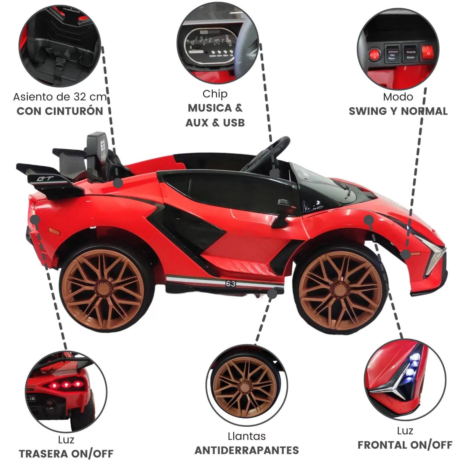 Carro electrico para niños con Control Remoto 12V Lambo  - Rojo