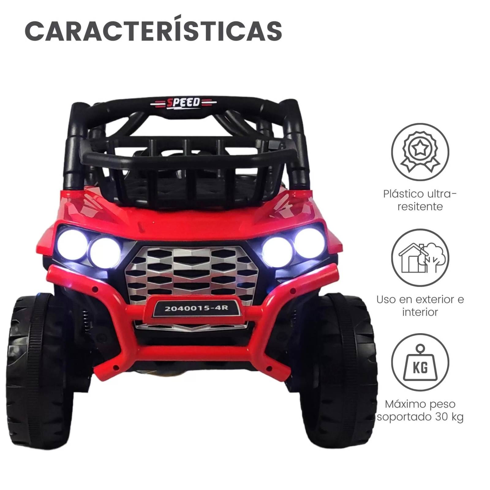 Montable Electrico Control Remoto 12v 4 Motores Musica Luz y Sonido Rojo