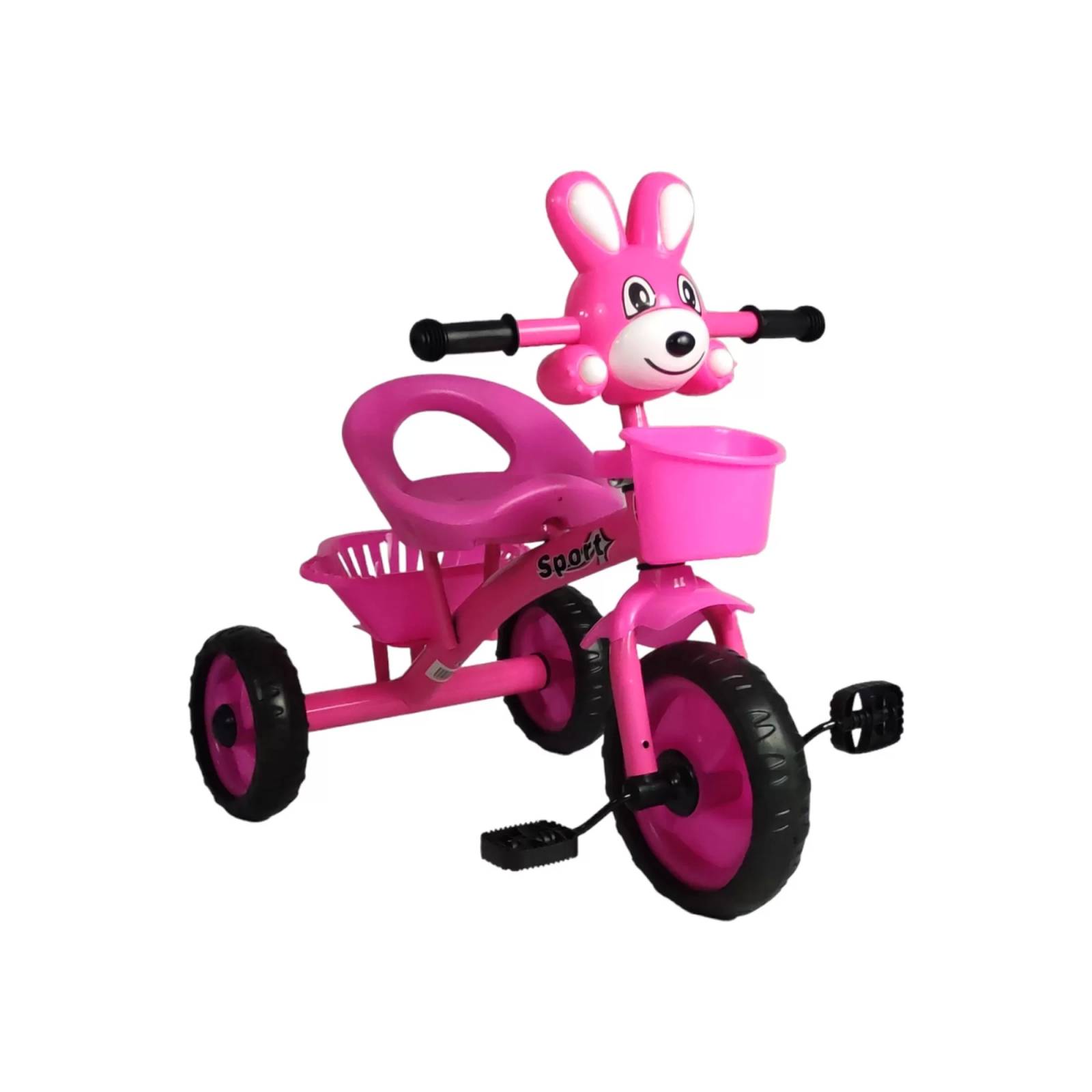 Triciclo para Niños Infantil con Canasto con Luz y Sonido Conejo  - Rosa.