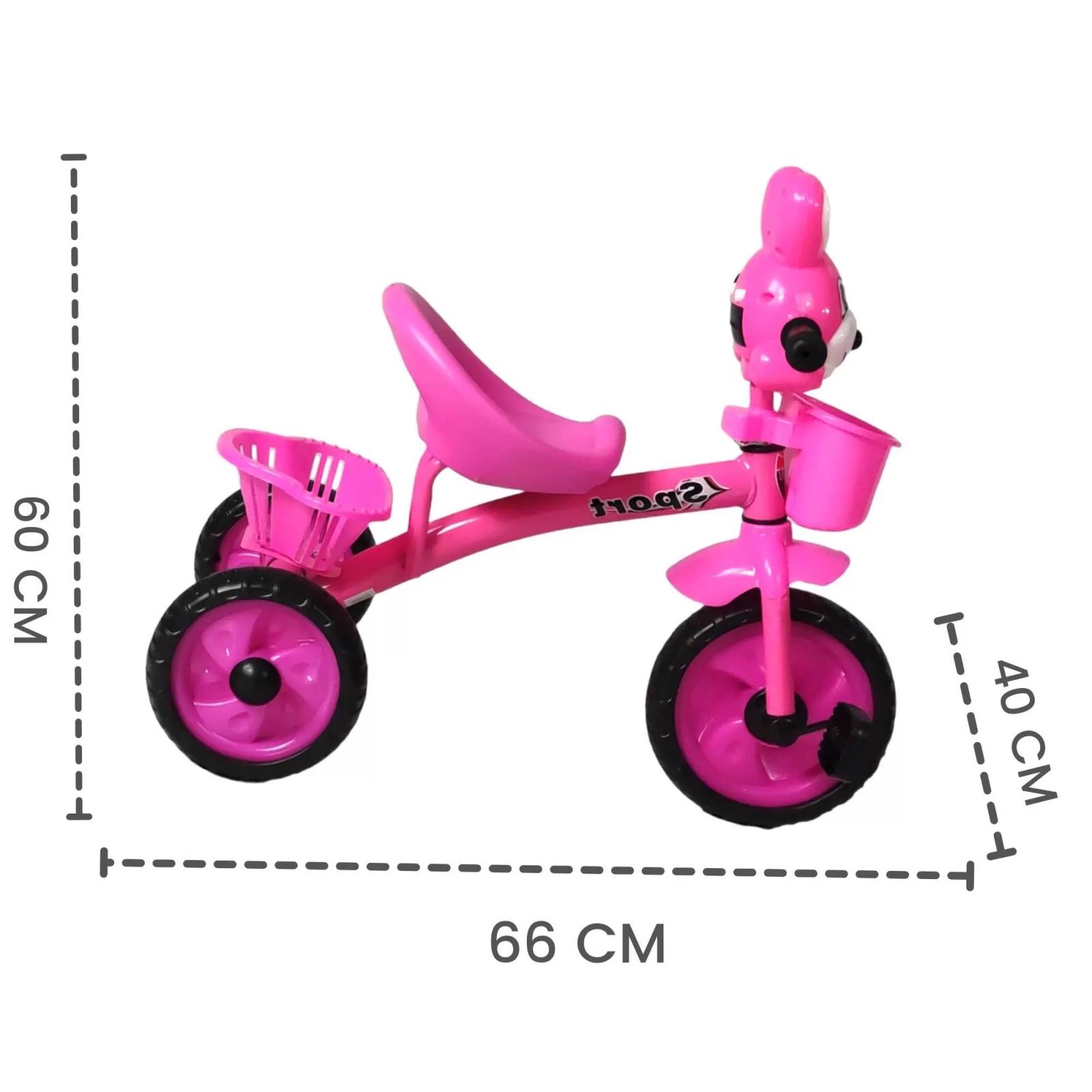Triciclo para Niños Infantil con Canasto con Luz y Sonido Conejo  - Rosa.