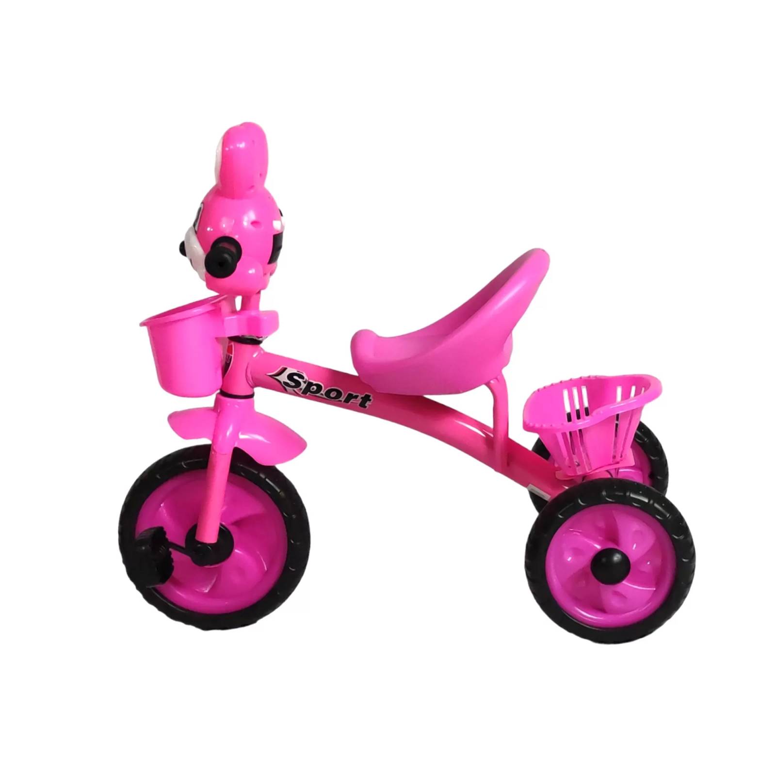 Triciclo para Niños Infantil con Canasto con Luz y Sonido Conejo  - Rosa.