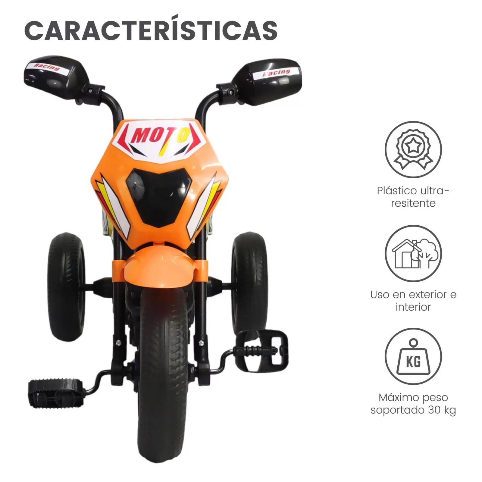 Triciclo para Niños con Tipo Moto con Luz y Sonido - Naranja