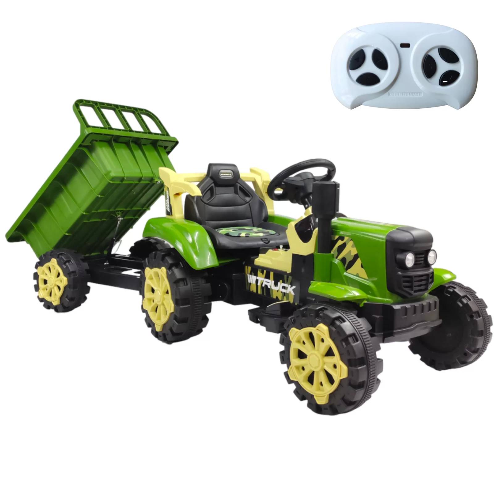 Tractor Montable Electrico con Remolque Control Remoto  - Verde.