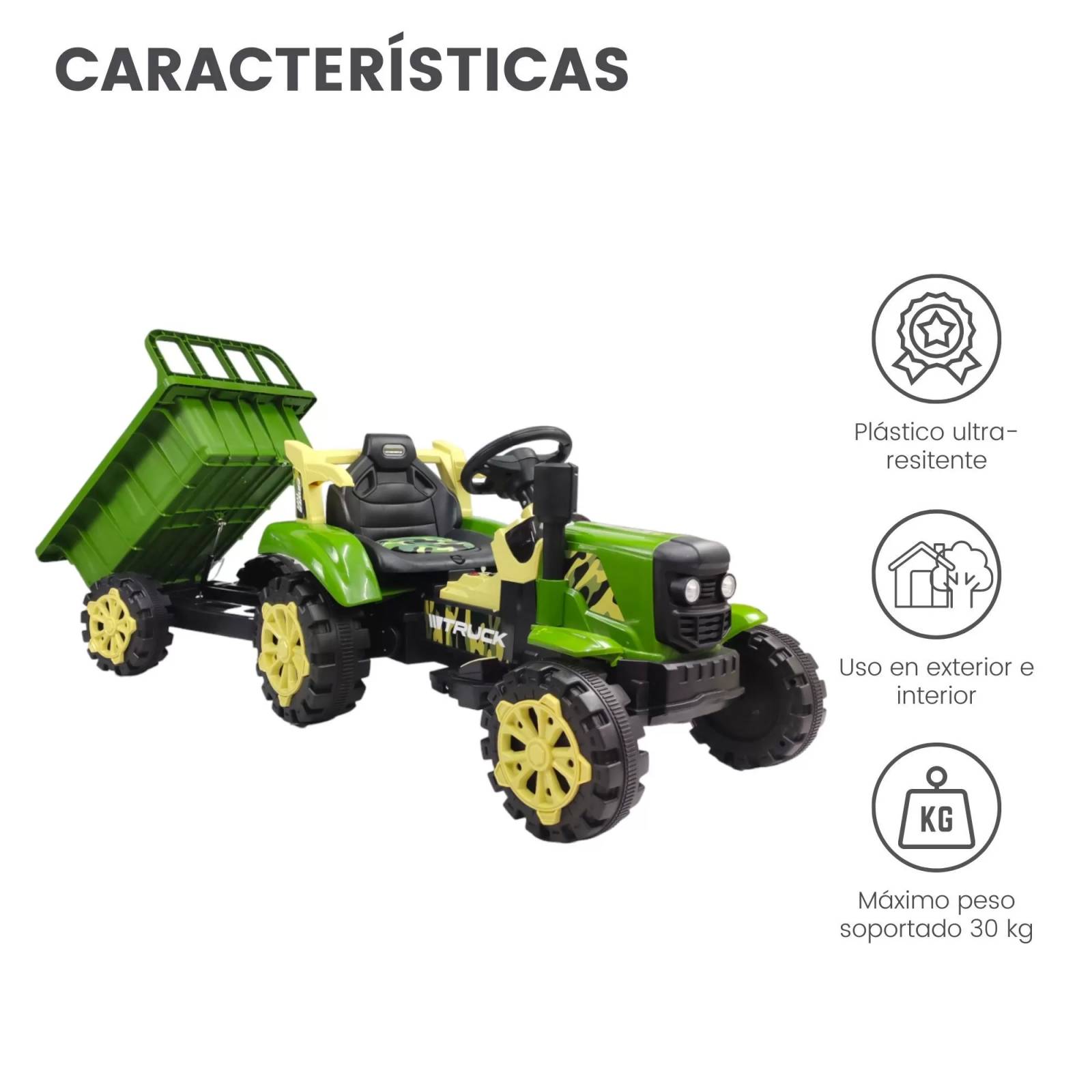 Tractor Montable Electrico con Remolque Control Remoto  - Verde.