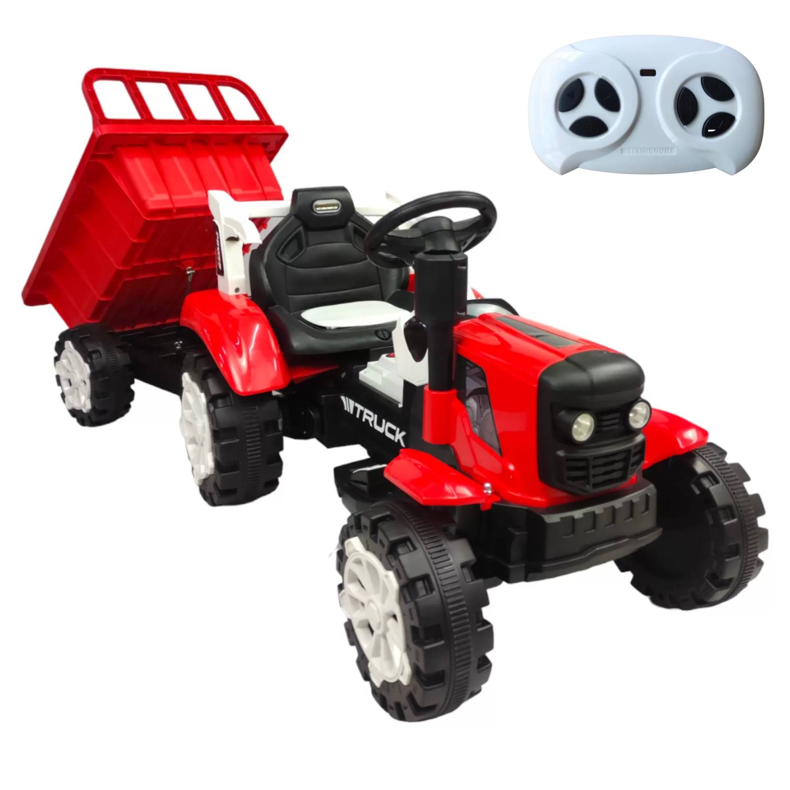 Tractor Montable Electrico con Remolque Control Remoto  - Rojo.