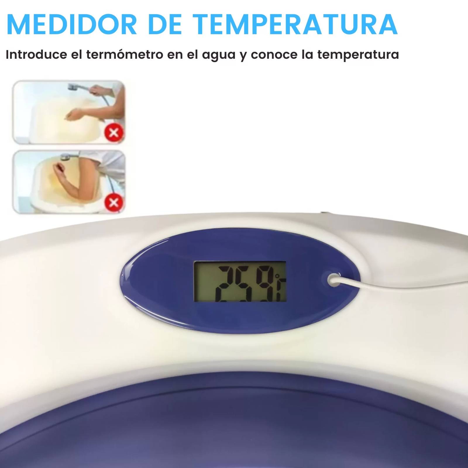 Bañera para Bebe Tina de Baño Plegable y Compacta Termometro - Azul
